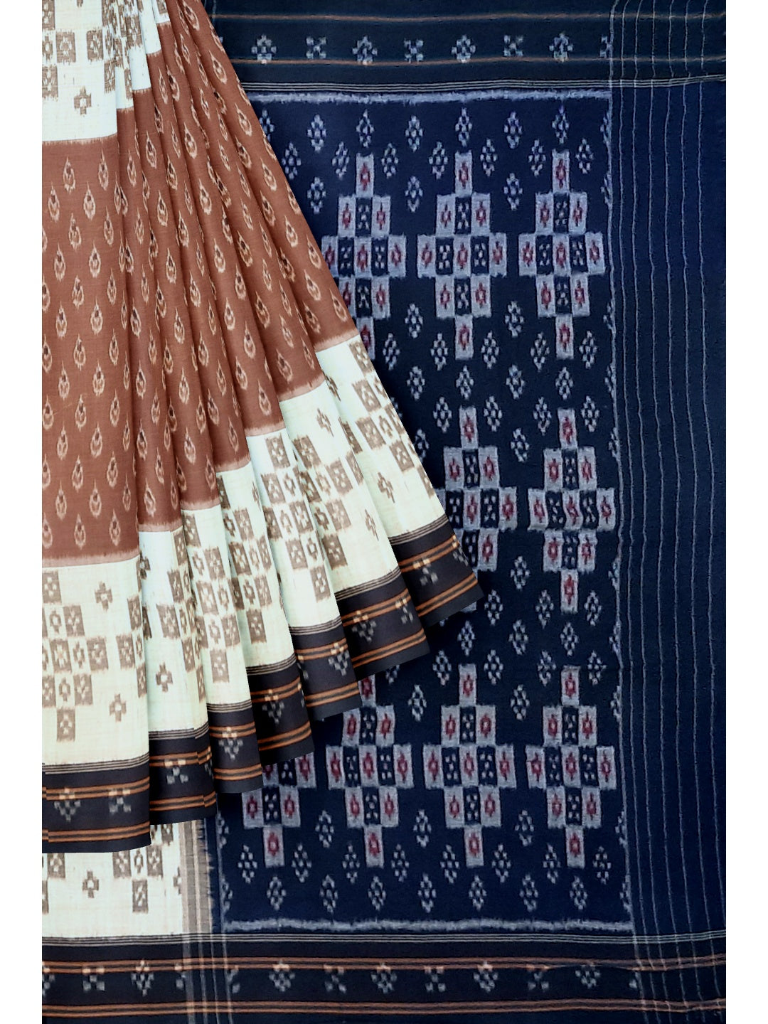 Brown and Black Cotton Odisha Ikat saree  with mix match cotton ikat blouse