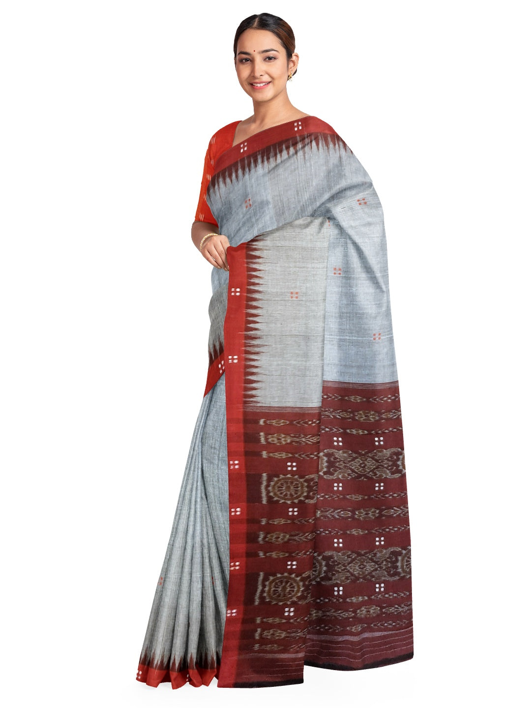 Grey Cotton Odisha Ikat saree  with mix match cotton ikat blouse