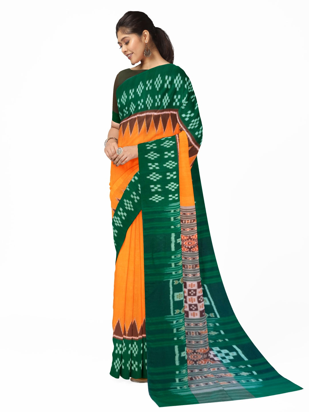Bapta cotton double border in Pasapalli pattern Odisha Ikat saree with running blouse piece