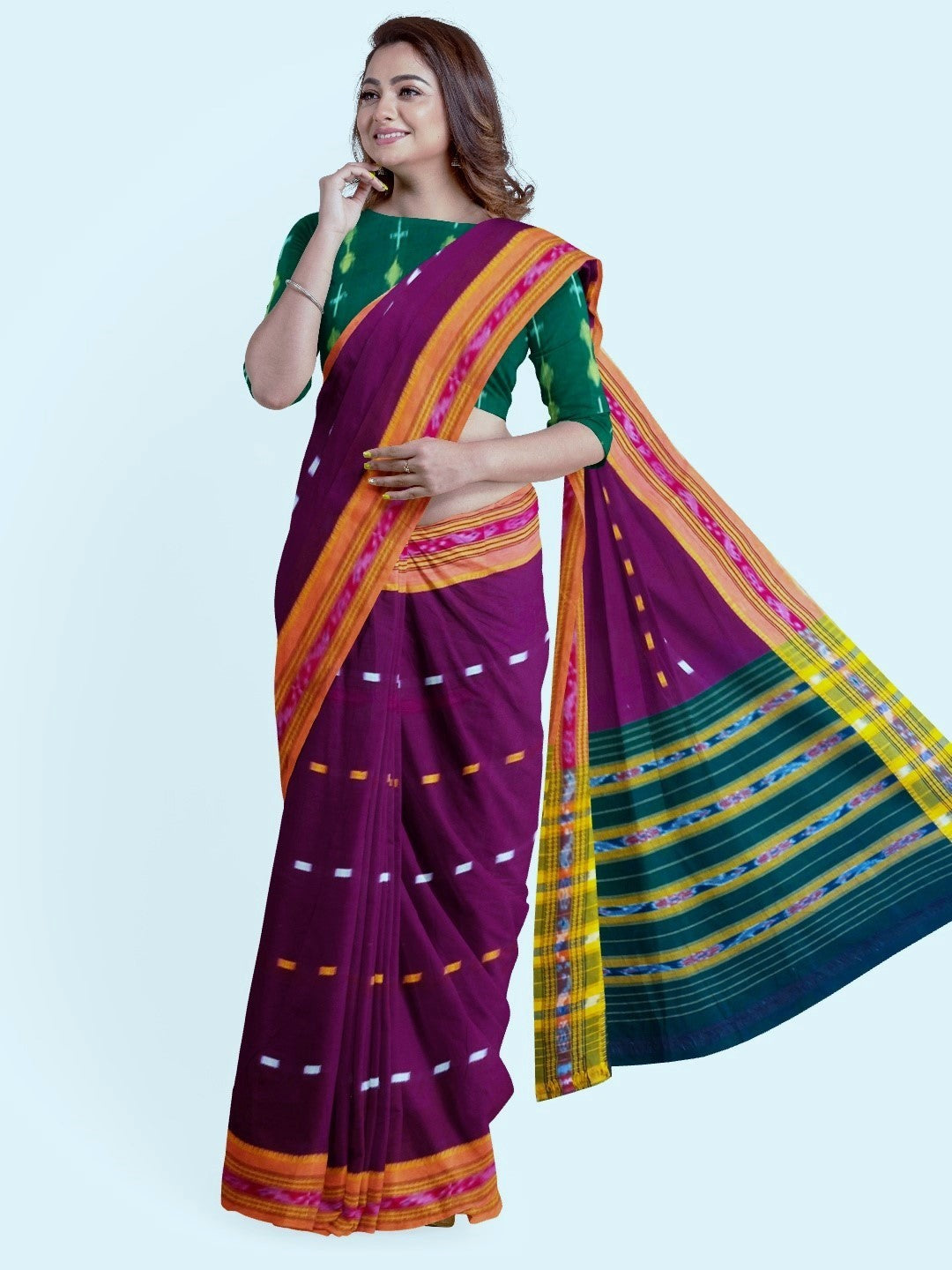 Purple Cotton Odisha Ikat saree  with mix match cotton ikat blouse