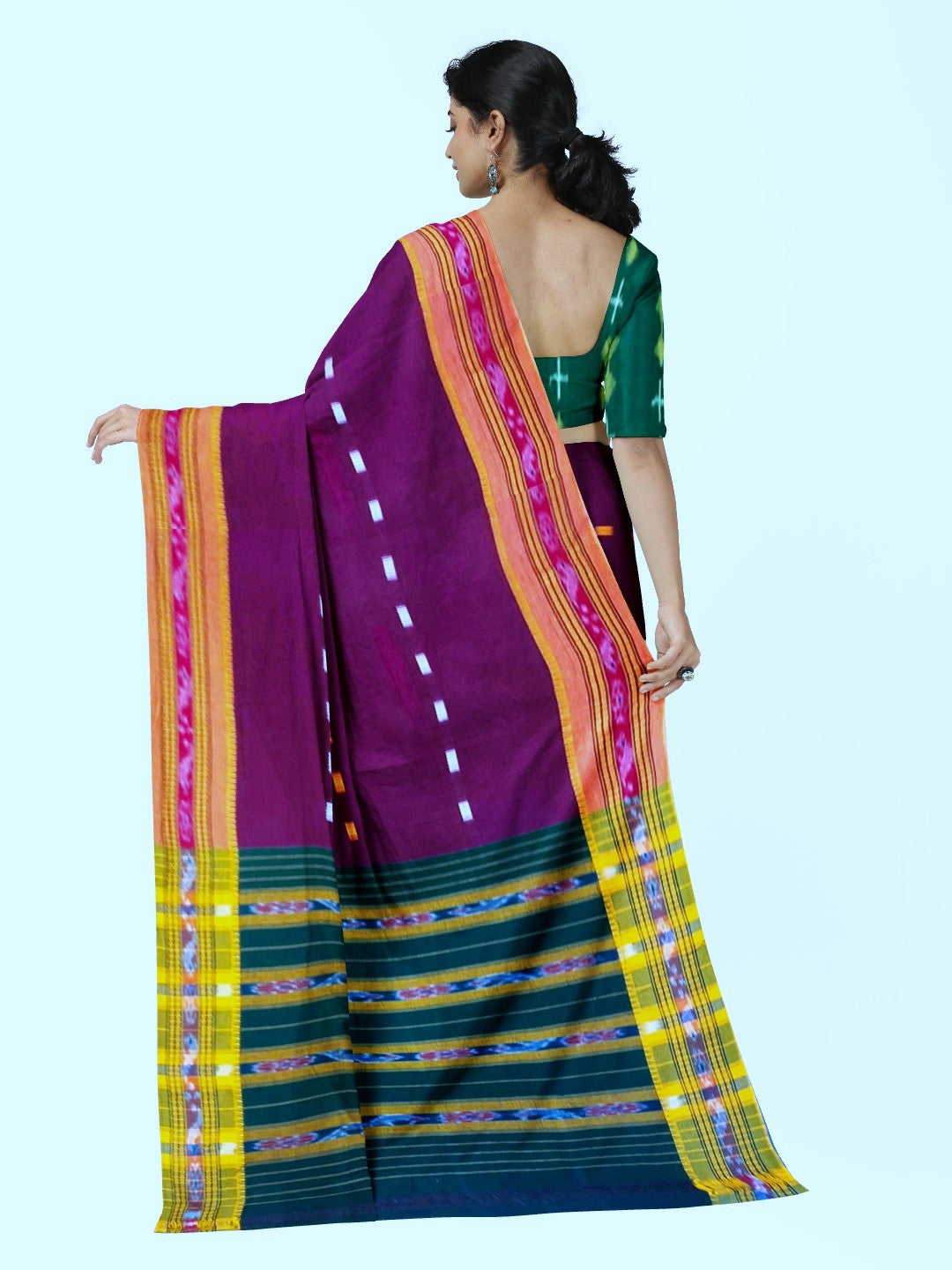 Purple Cotton Odisha Ikat saree  with mix match cotton ikat blouse