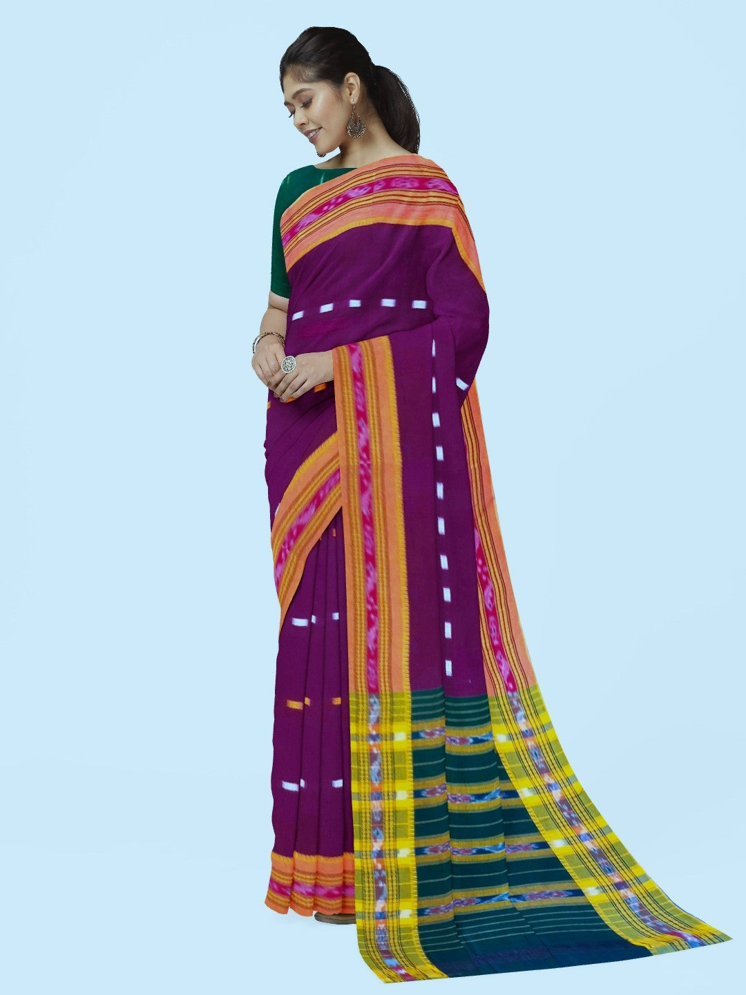 Purple Cotton Odisha Ikat saree  with mix match cotton ikat blouse