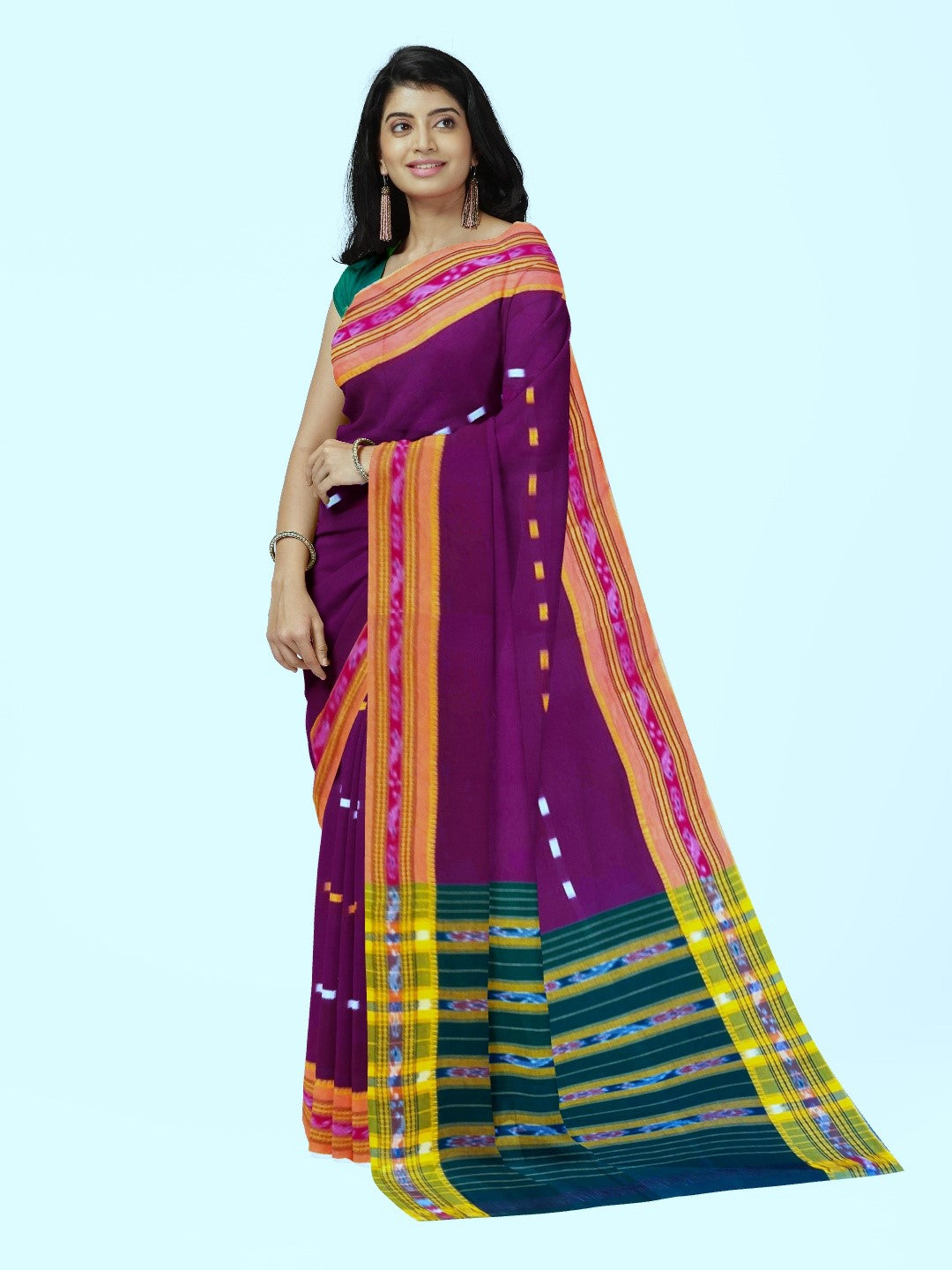 Purple Cotton Odisha Ikat saree  with mix match cotton ikat blouse