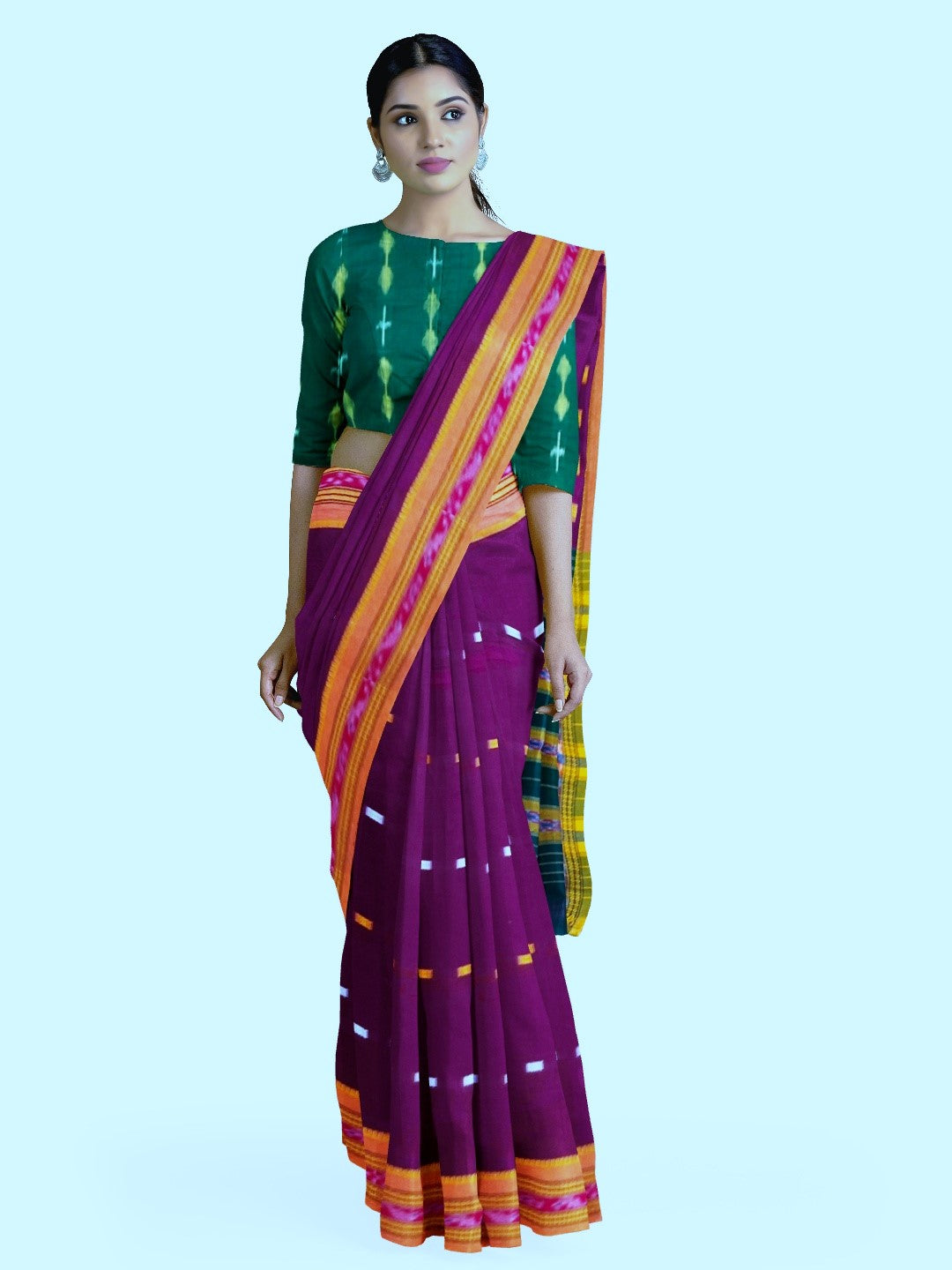 Purple Cotton Odisha Ikat saree  with mix match cotton ikat blouse