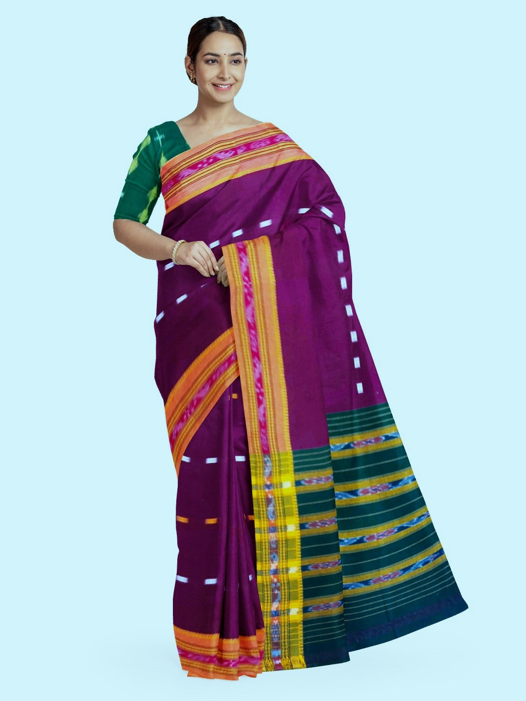 Purple Cotton Odisha Ikat saree  with mix match cotton ikat blouse