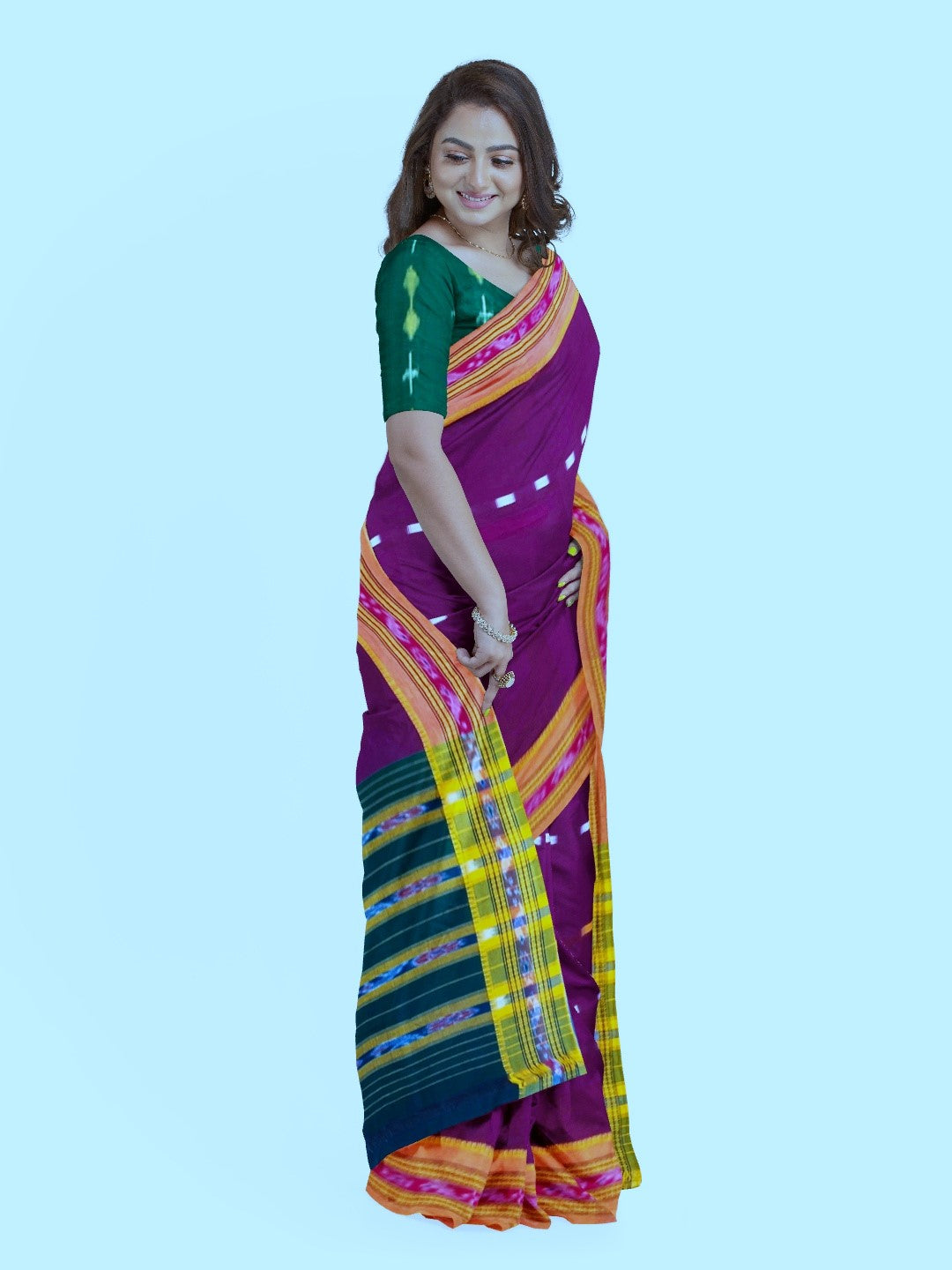 Purple Cotton Odisha Ikat saree  with mix match cotton ikat blouse
