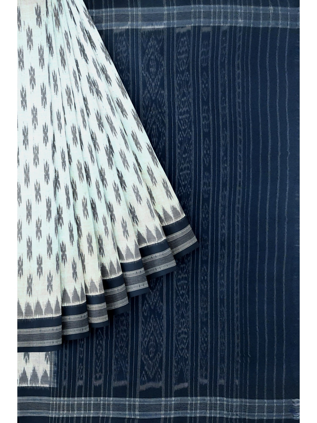 White and Black Cotton Odisha Ikat saree  with mix match cotton ikat blouse piece