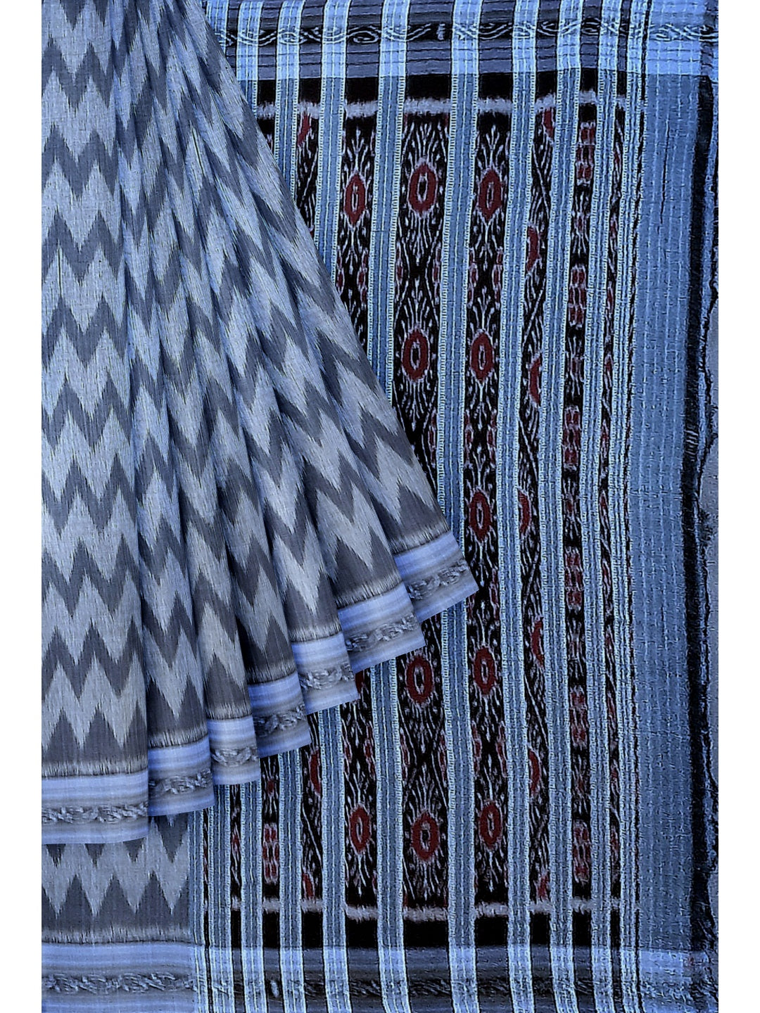 Grey Odisha Ikat saree  with cotton ikat blouse piece