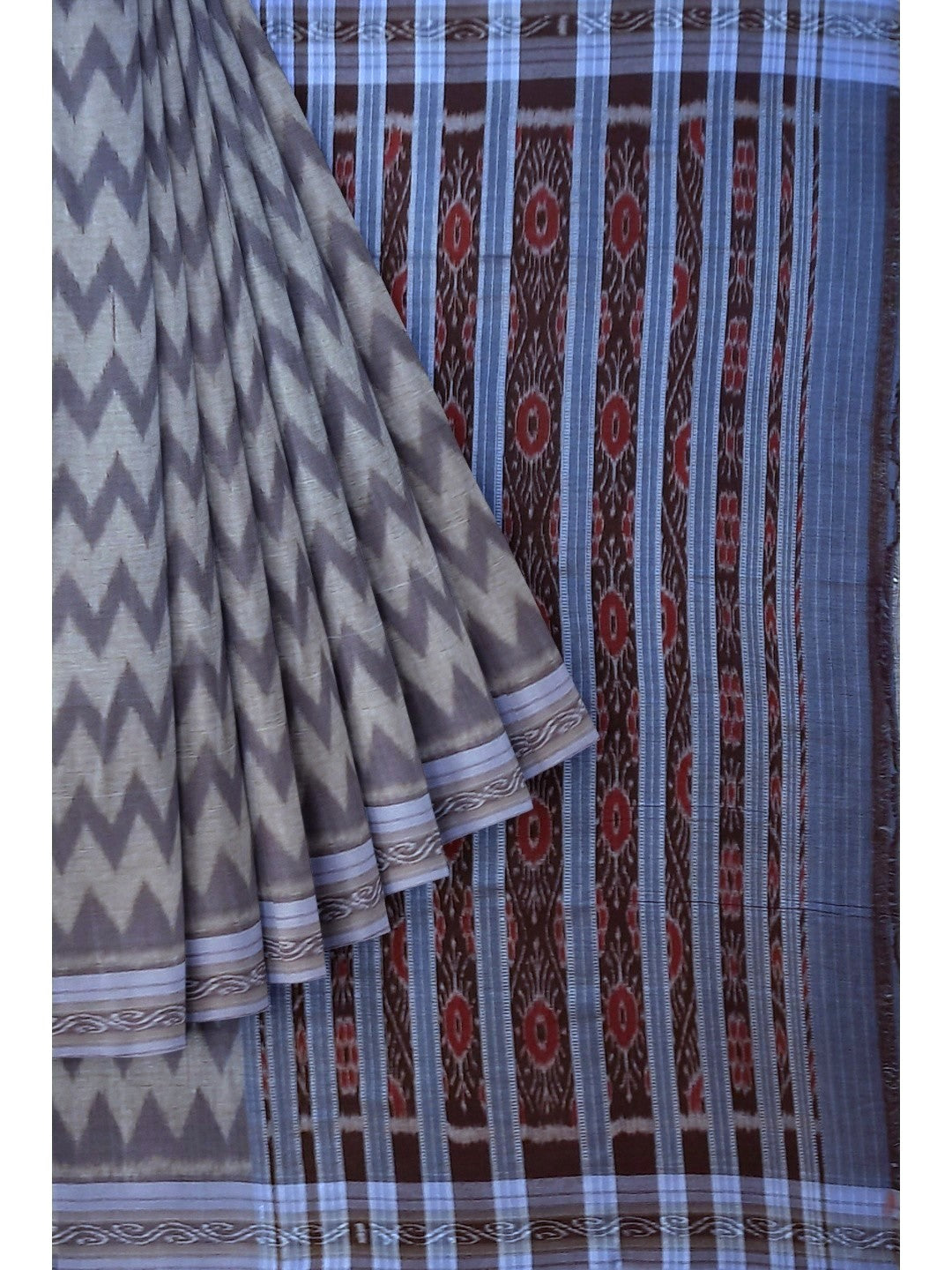 Grey Cotton Odisha Ikat saree with mix match blouse piece