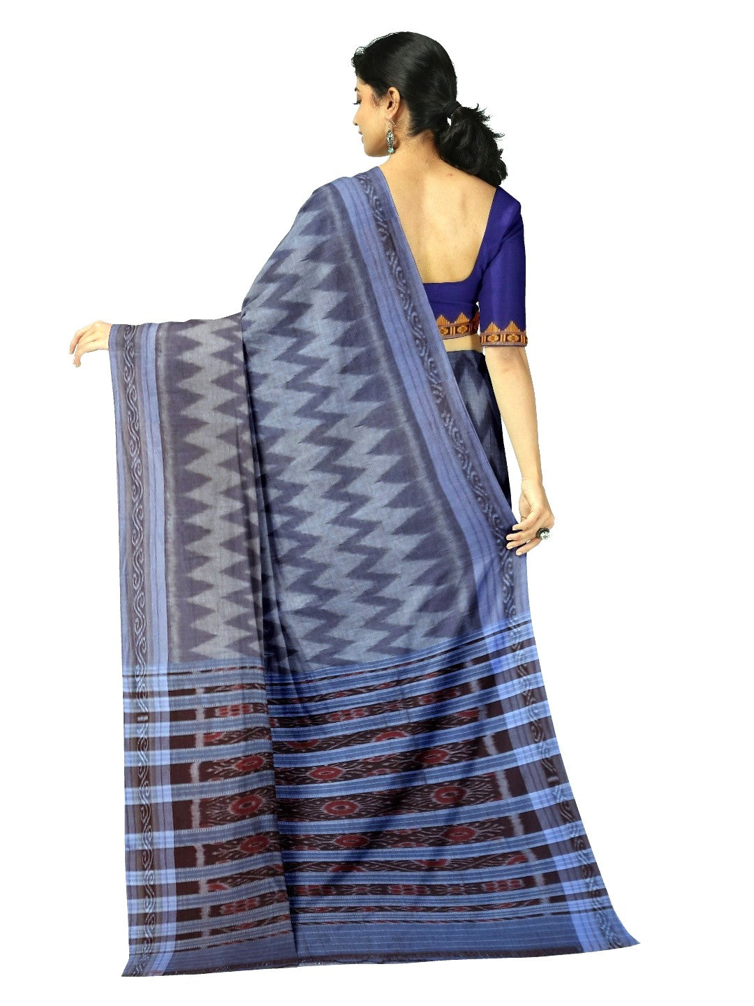Grey Cotton Odisha Ikat saree with mix match blouse piece