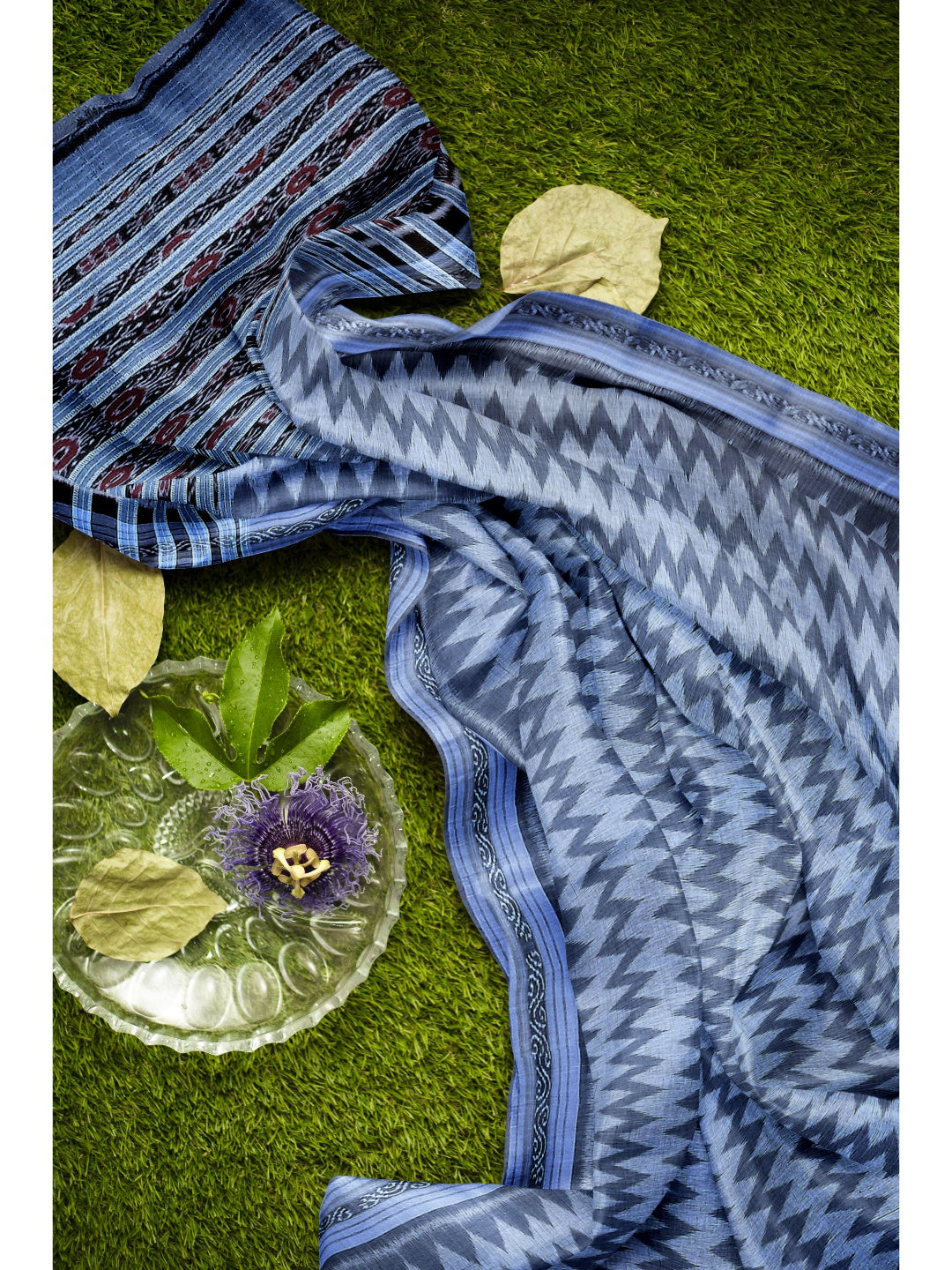 Grey Odisha Ikat saree  with cotton ikat blouse piece