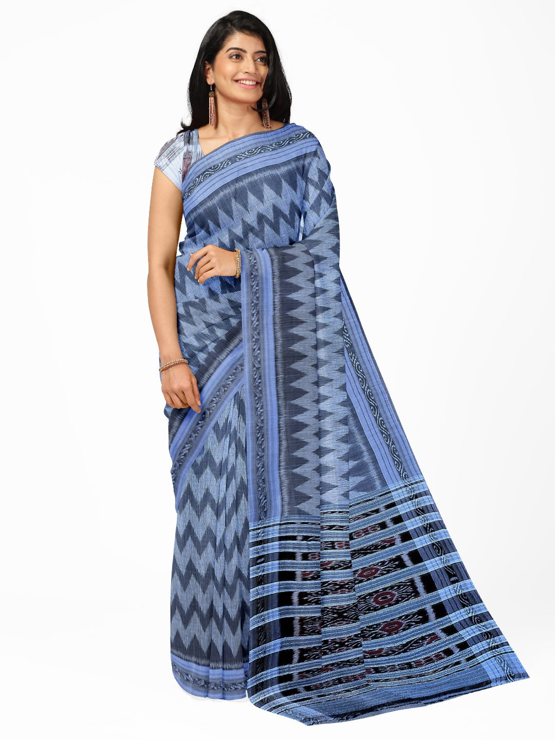 Grey Odisha Ikat saree  with cotton ikat blouse piece