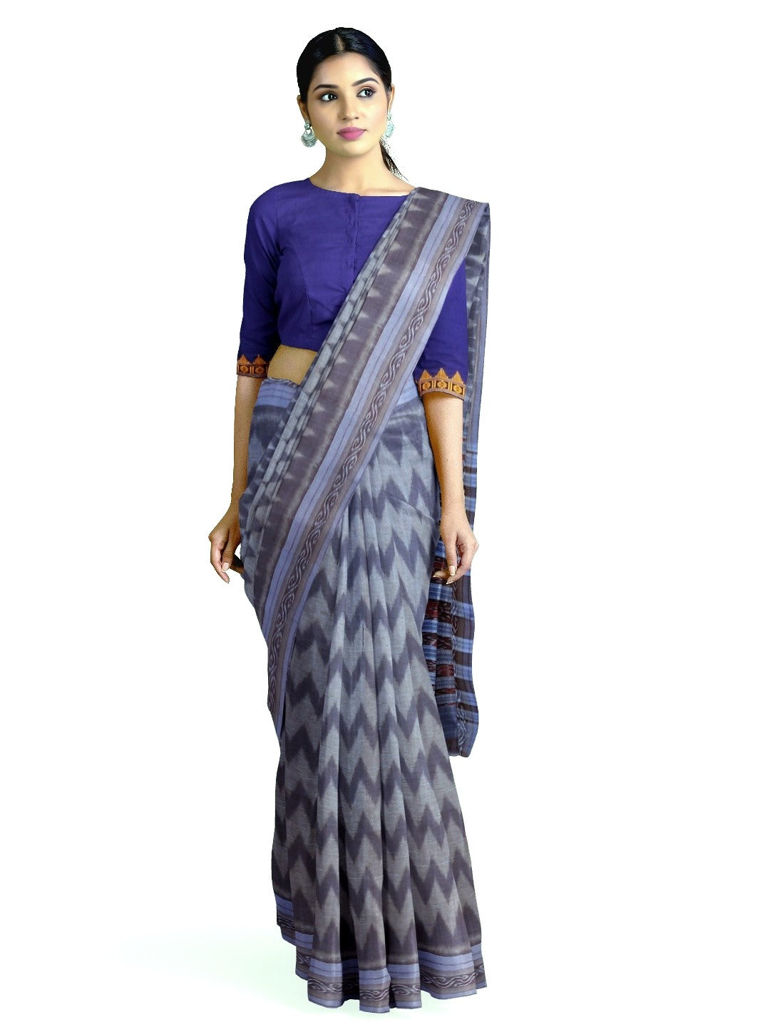 Grey Cotton Odisha Ikat saree with mix match blouse piece