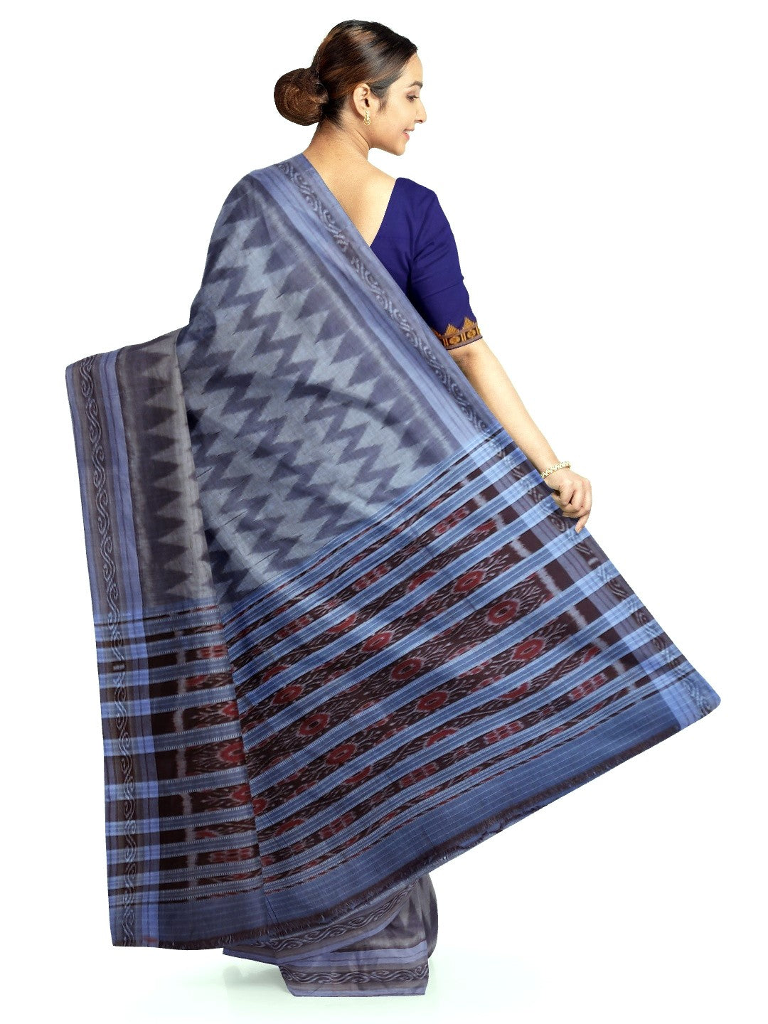 Grey Cotton Odisha Ikat saree with mix match blouse piece