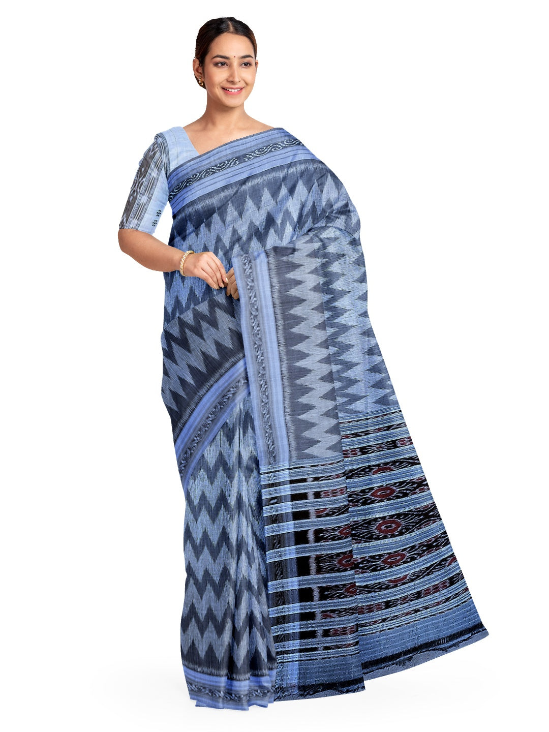 Grey Odisha Ikat saree  with cotton ikat blouse piece