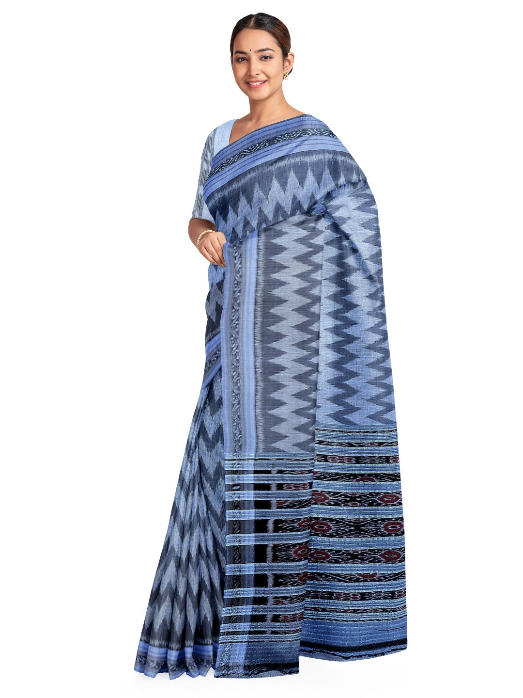 Grey Odisha Ikat saree  with cotton ikat blouse piece