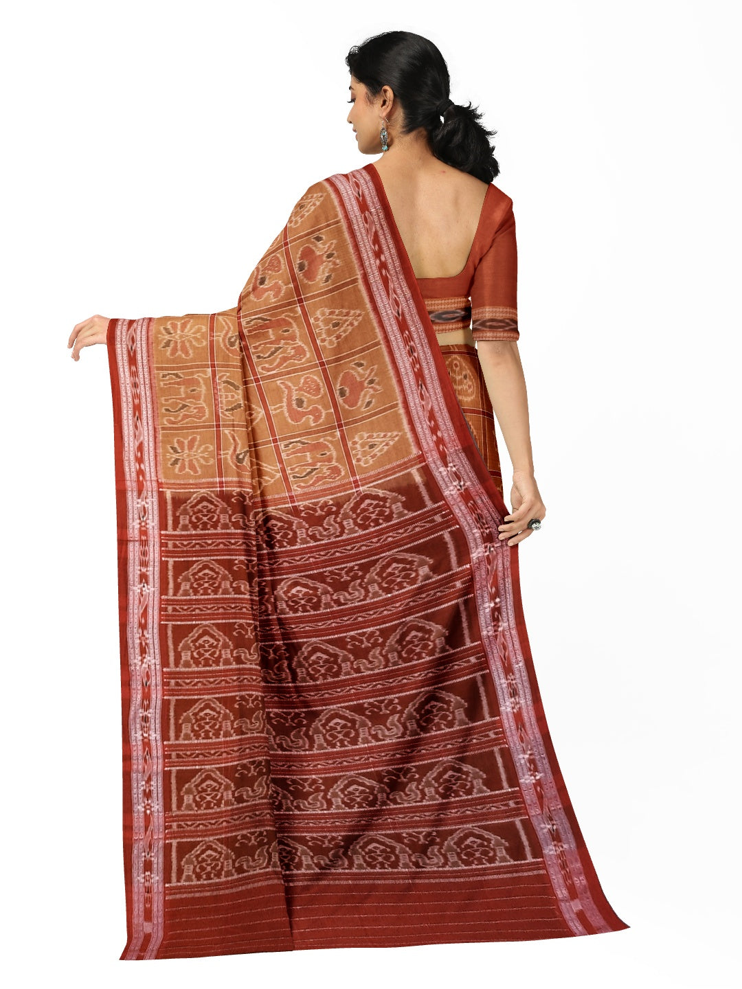 Rust Cotton Nabakothi Saree with mix match red Ikat blouse