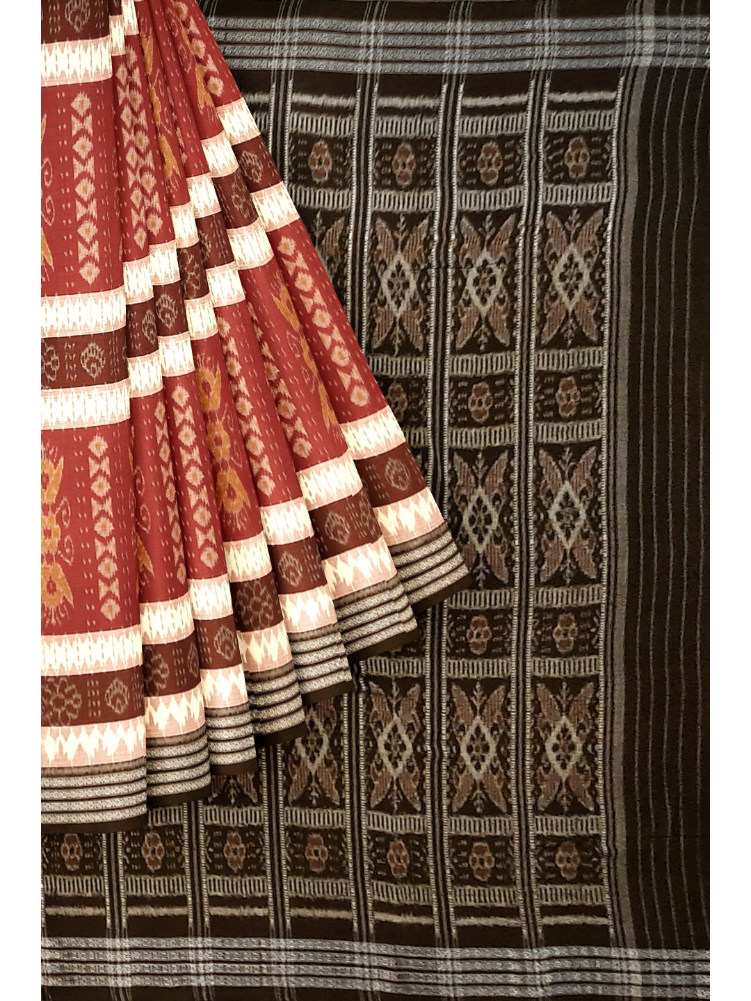 Beige with Multi colour Cotton Odisha Ikat saree  with cotton ikat blouse piece