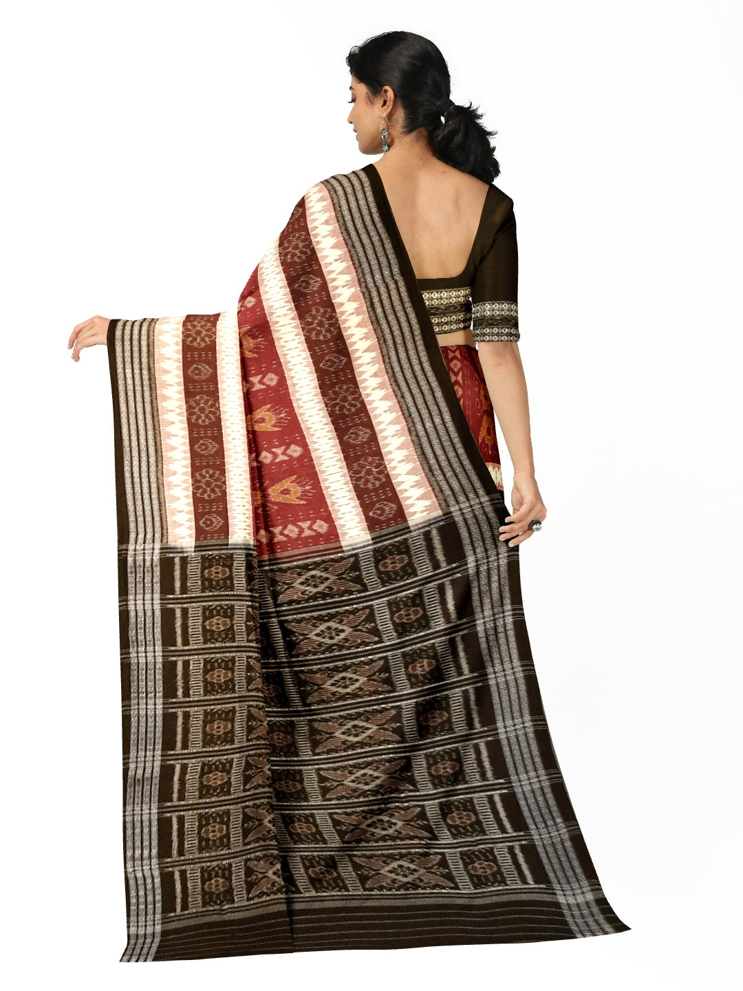 Beige with Multi colour Cotton Odisha Ikat saree  with cotton ikat blouse piece