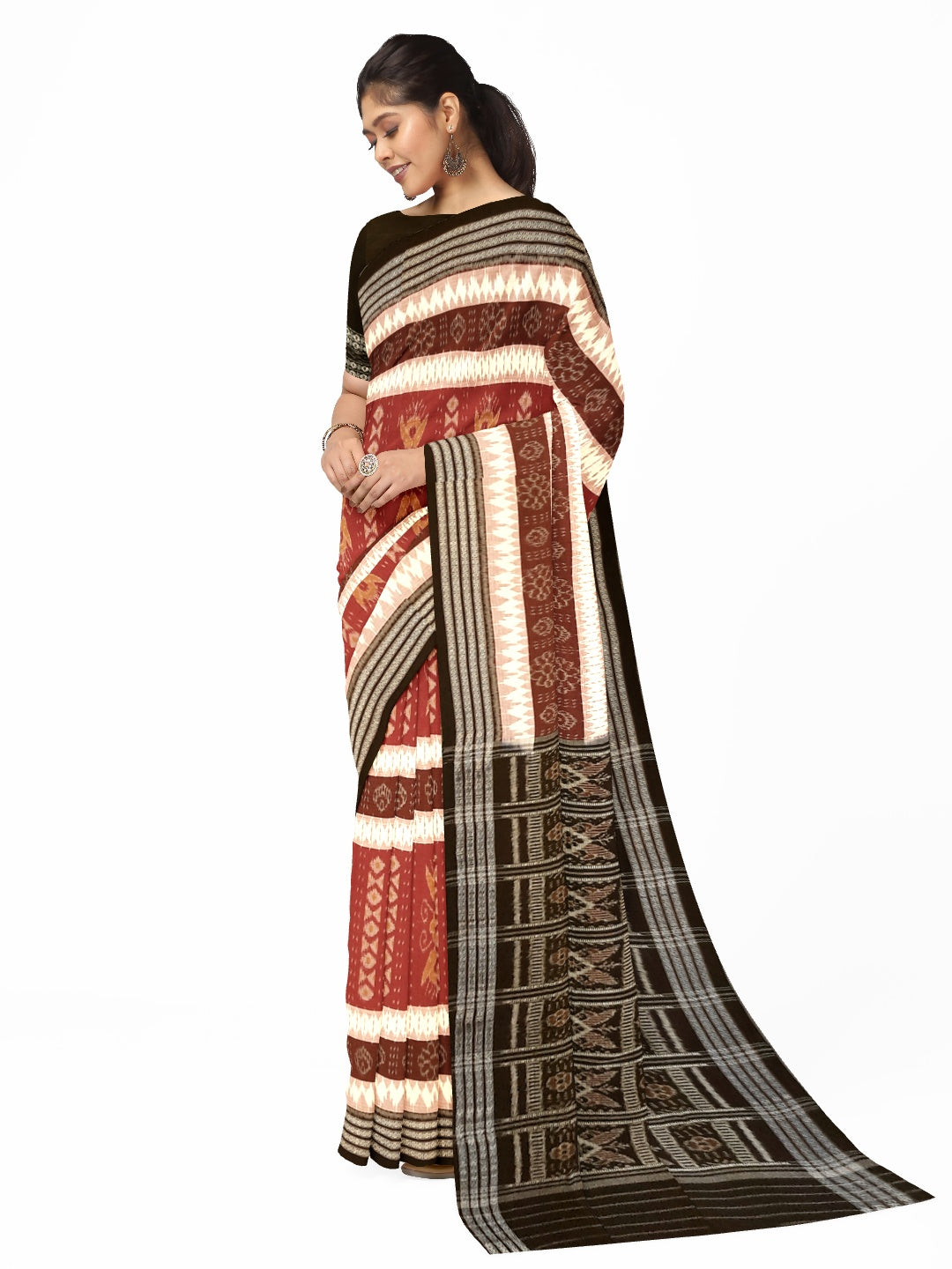 Beige with Multi colour Cotton Odisha Ikat saree  with cotton ikat blouse piece