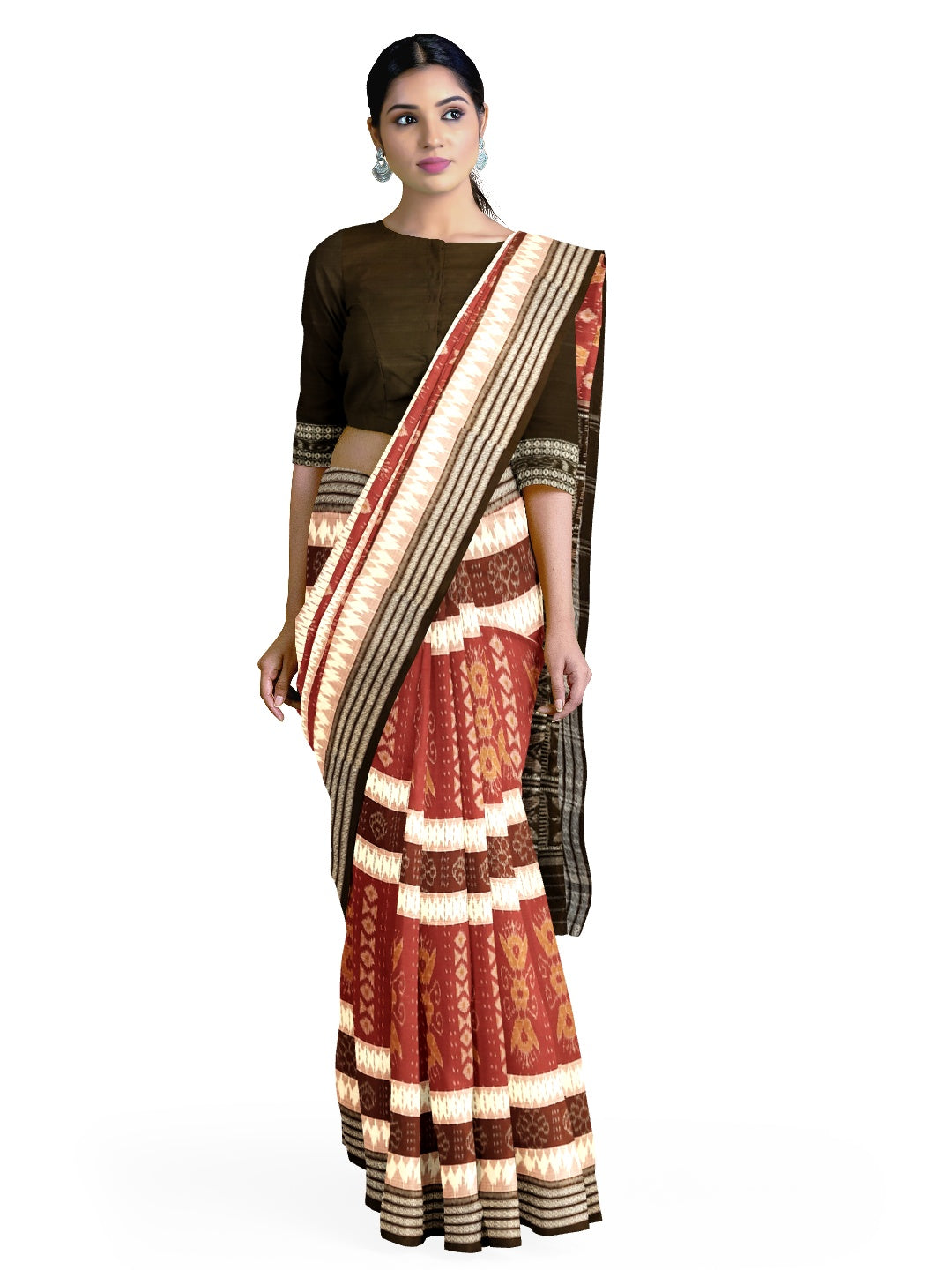 Beige with Multi colour Cotton Odisha Ikat saree  with cotton ikat blouse piece