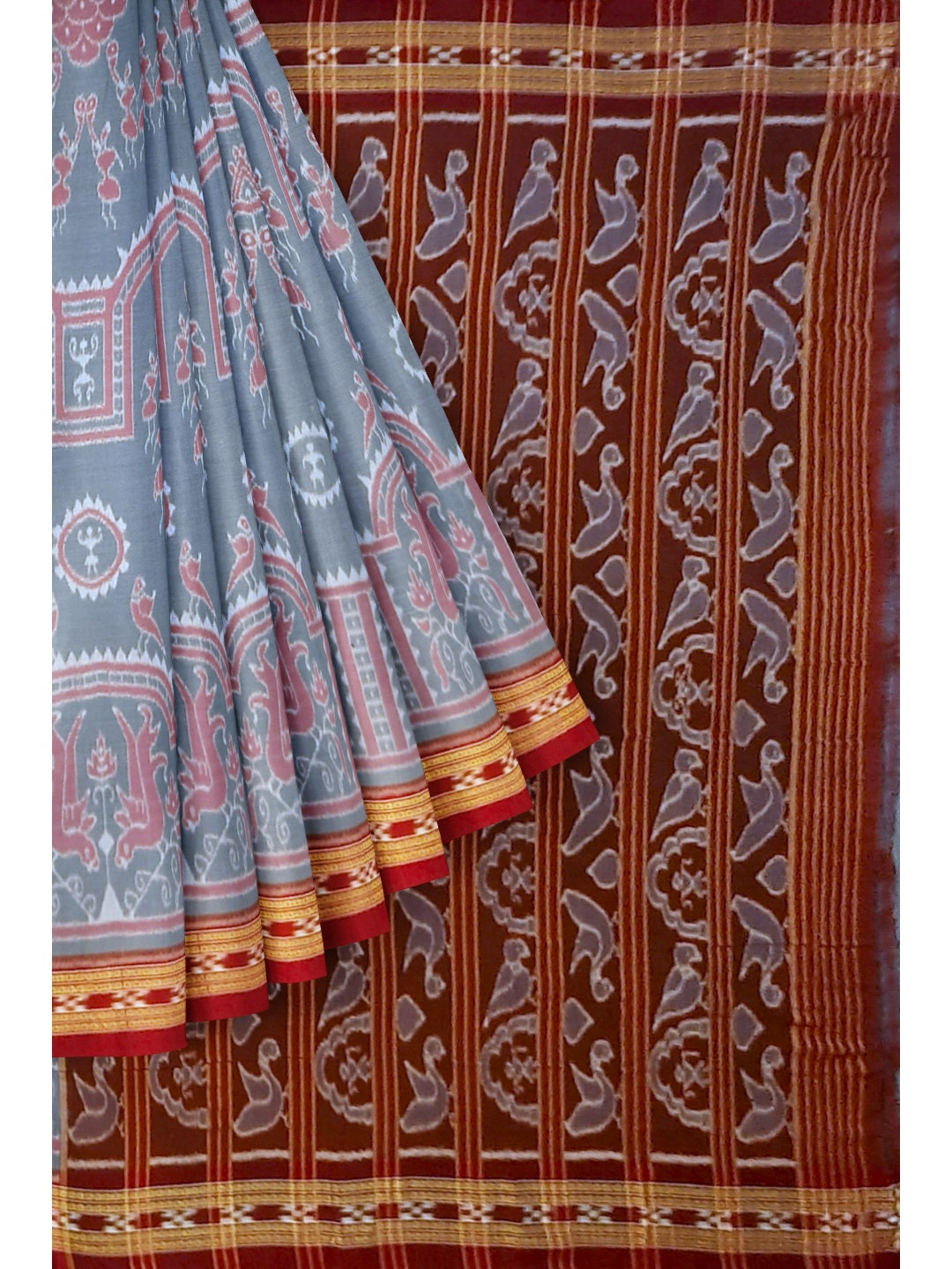Grey  Odisha Ikat saree  with cotton ikat blouse piece