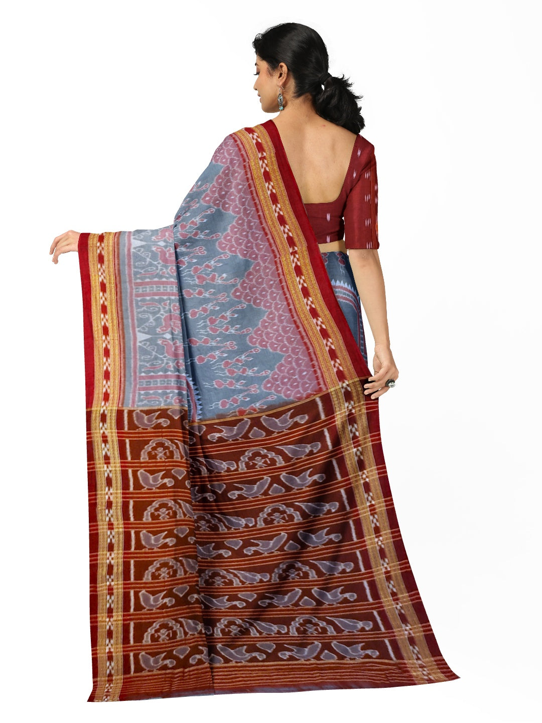 Grey  Odisha Ikat saree  with cotton ikat blouse piece