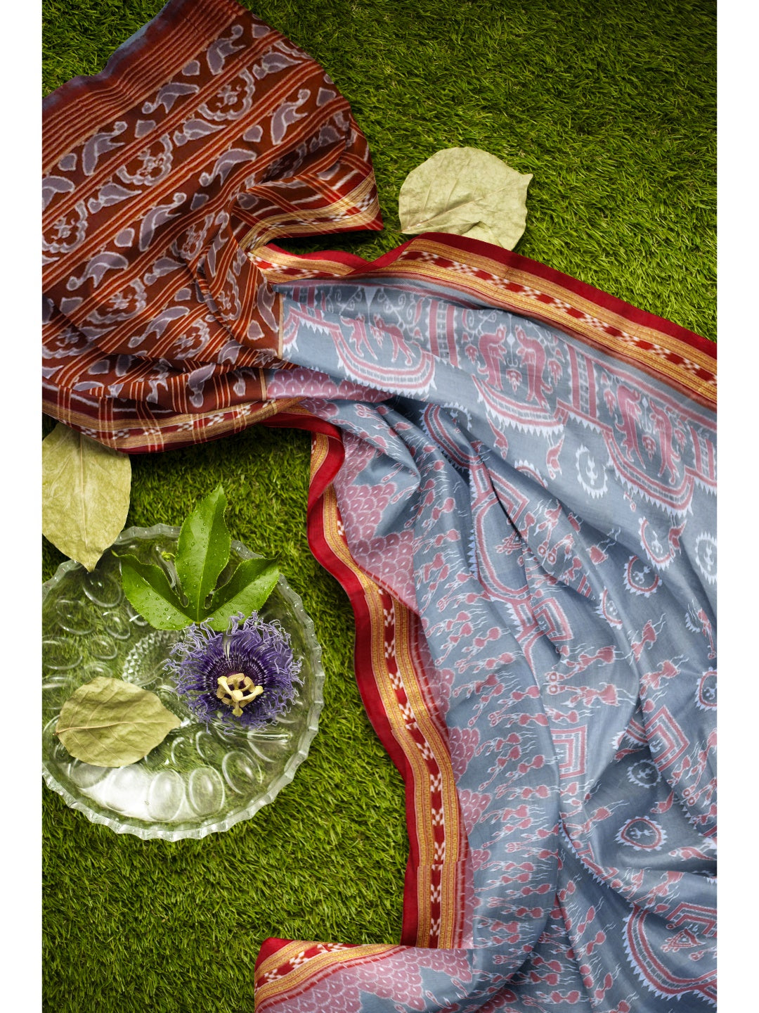 Grey  Odisha Ikat saree  with cotton ikat blouse piece