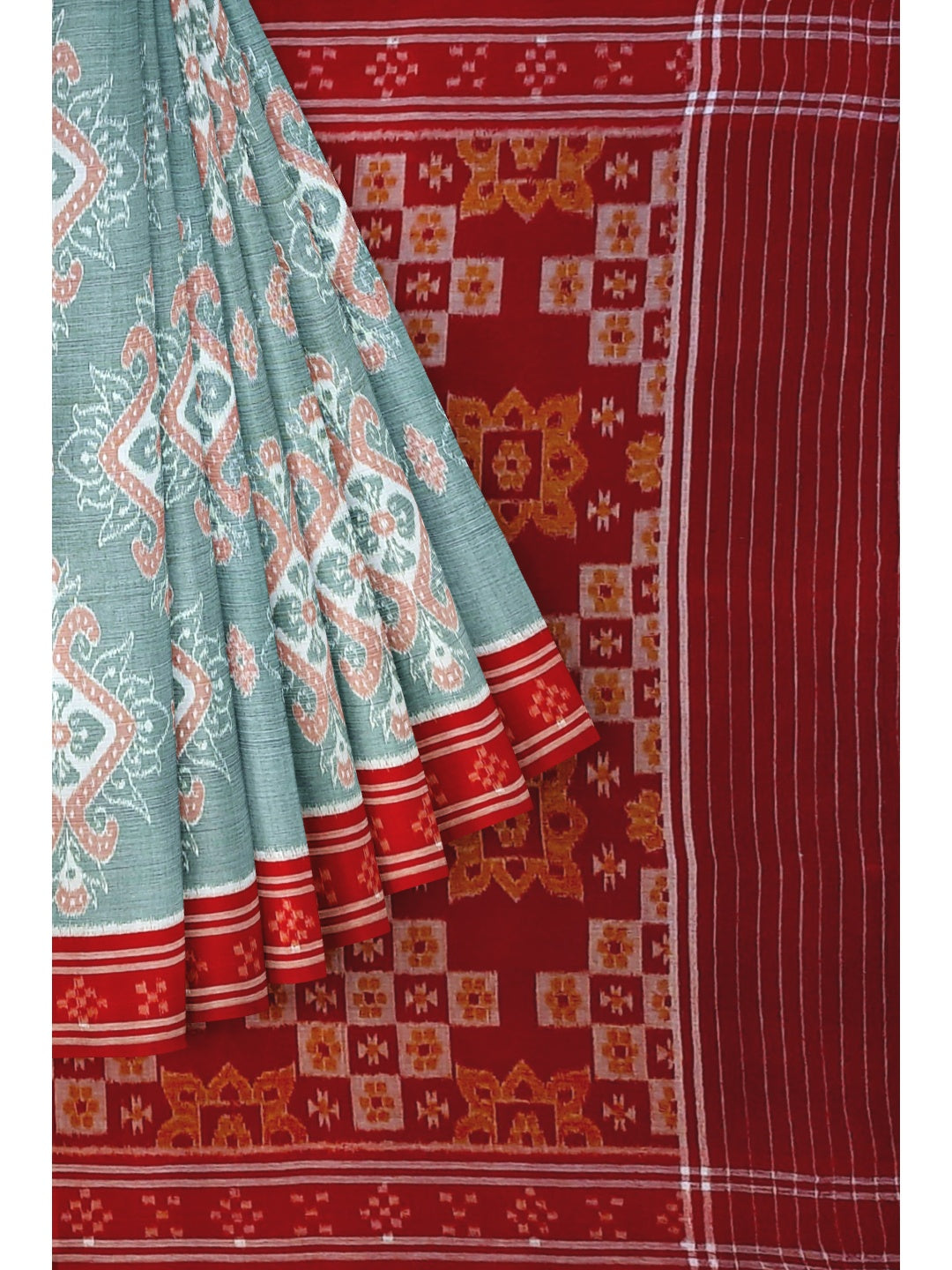 Green and Red Odisha Ikat saree  with cotton ikat blouse piece