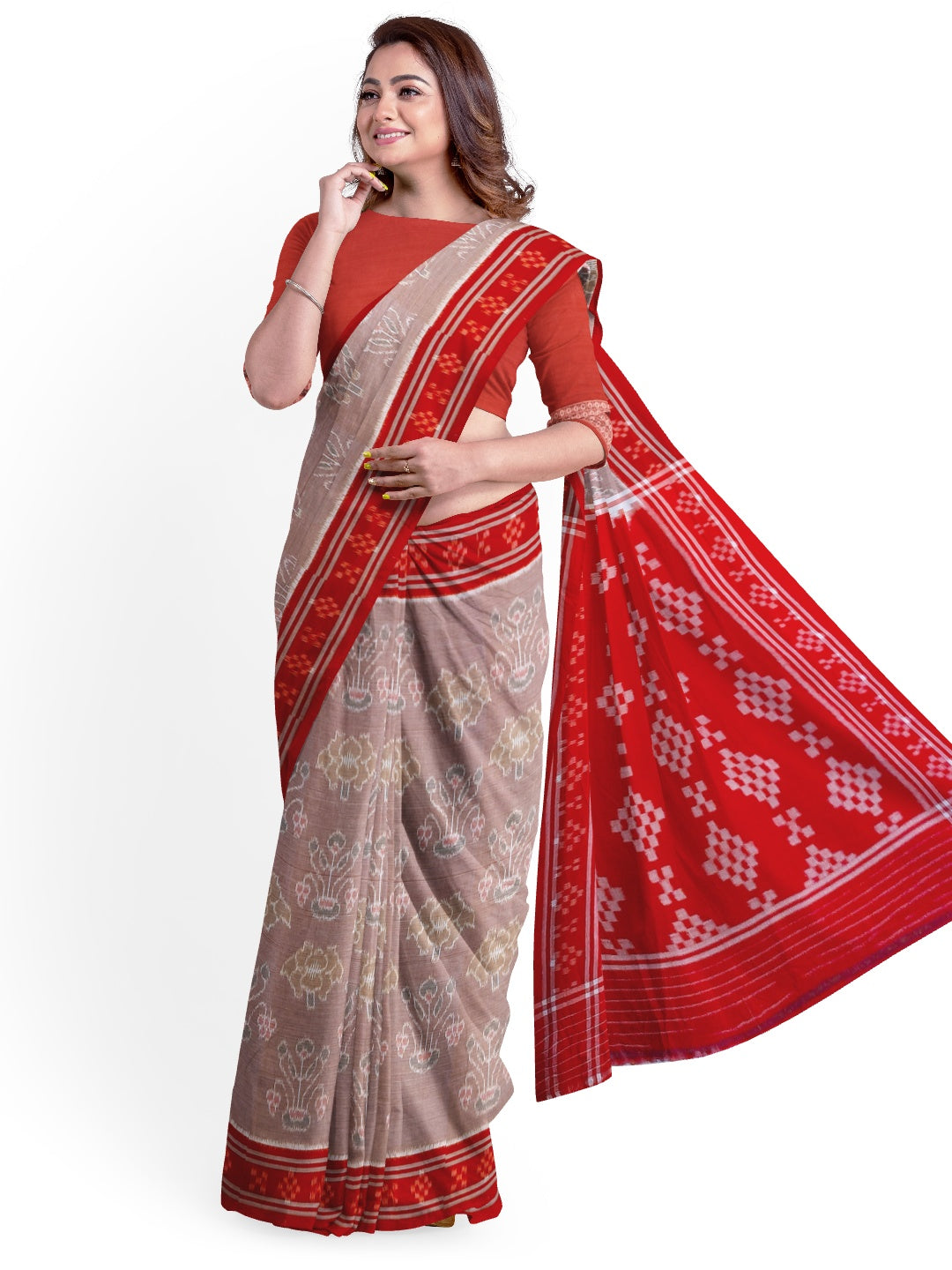Rosy brown Odisha Ikat saree  with cotton ikat blouse piece