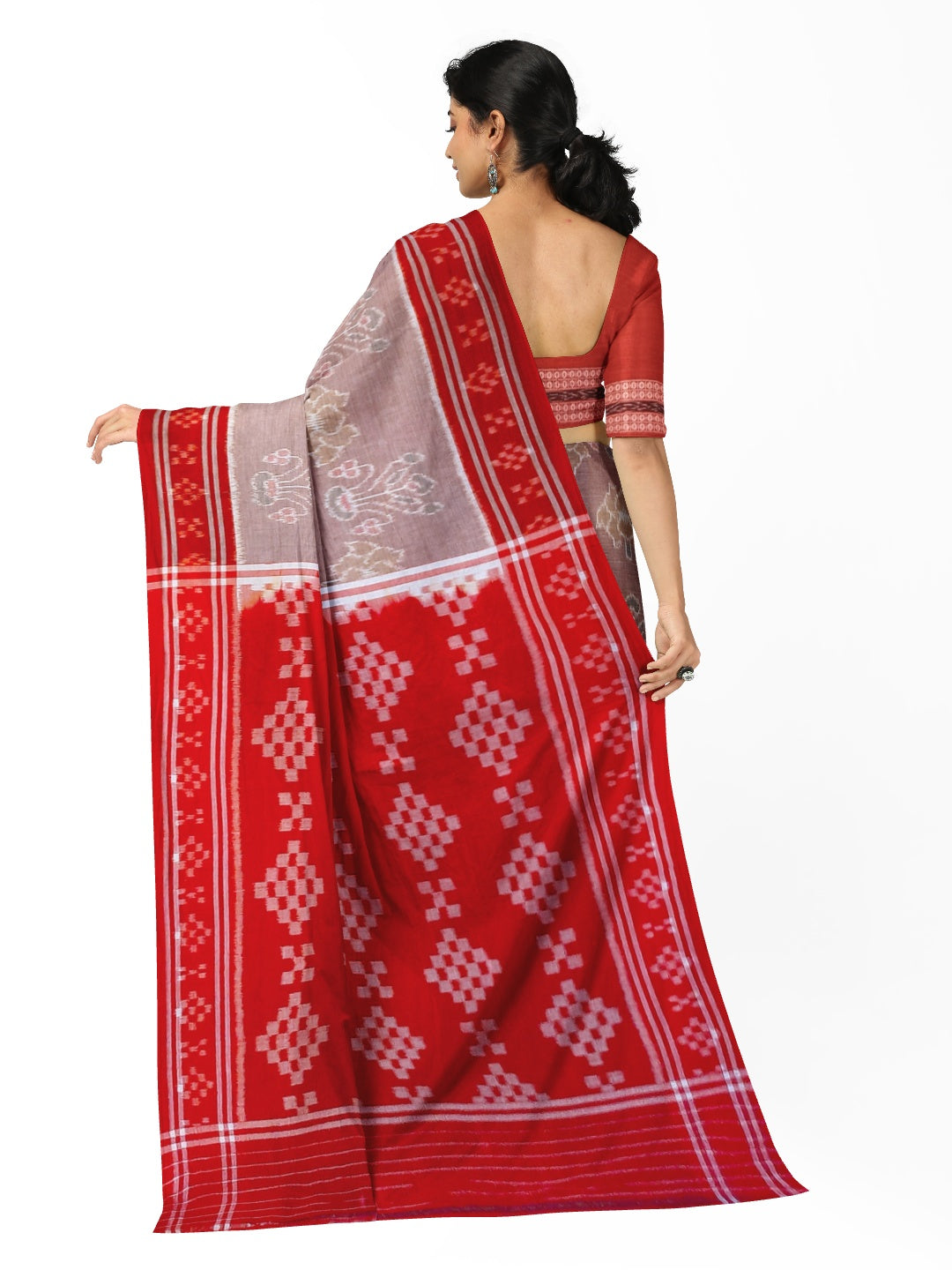 Rosy brown Odisha Ikat saree  with cotton ikat blouse piece