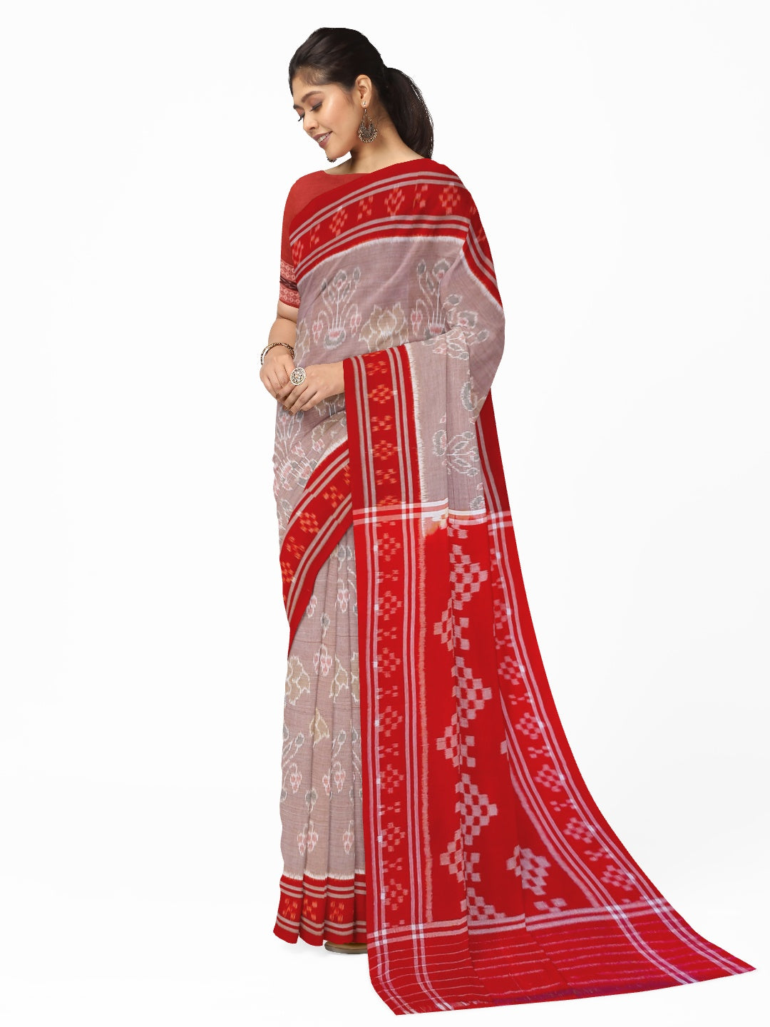 Rosy brown Odisha Ikat saree  with cotton ikat blouse piece