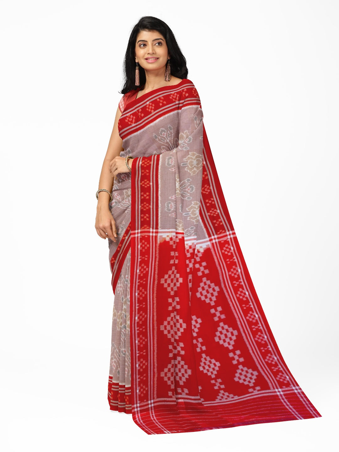 Rosy brown Odisha Ikat saree  with cotton ikat blouse piece