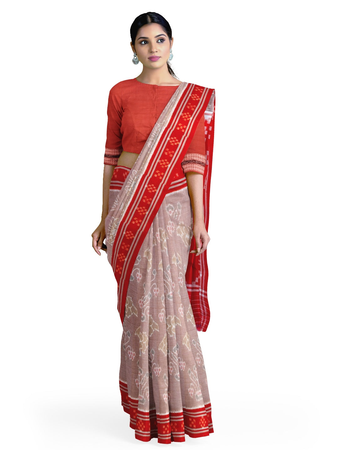 Rosy brown Odisha Ikat saree  with cotton ikat blouse piece