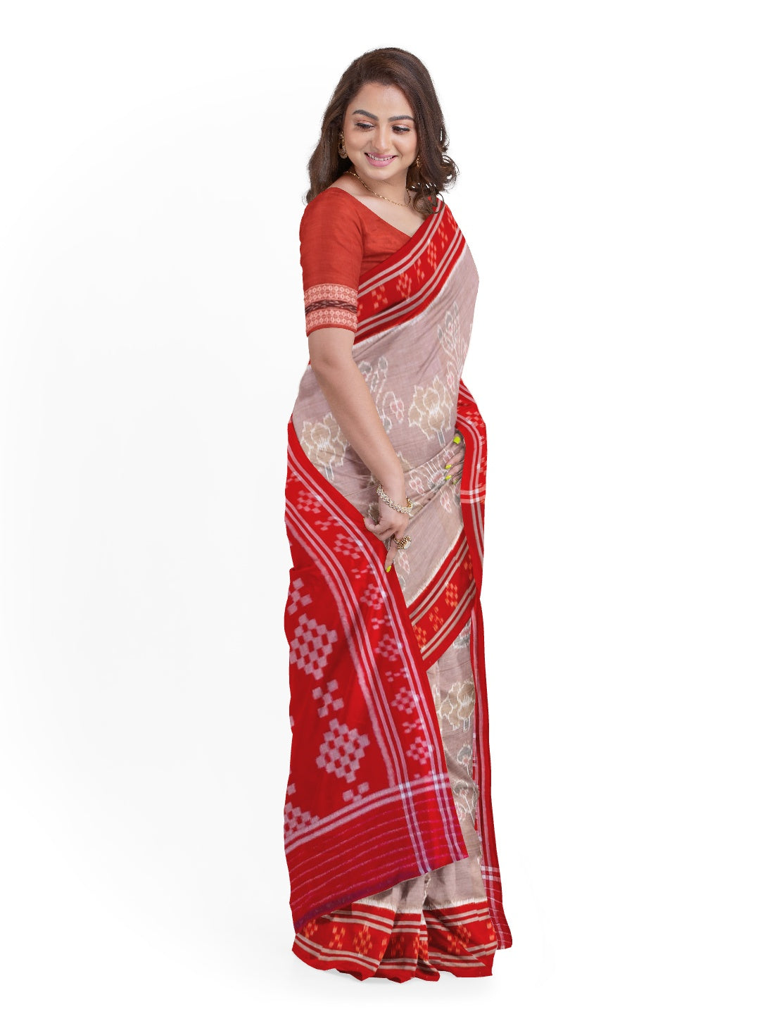 Rosy brown Odisha Ikat saree  with cotton ikat blouse piece