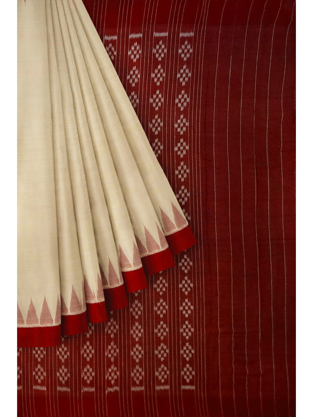 Beige with Maroon Cotton Odisha Ikat saree with mix match cotton ikat blouse piece