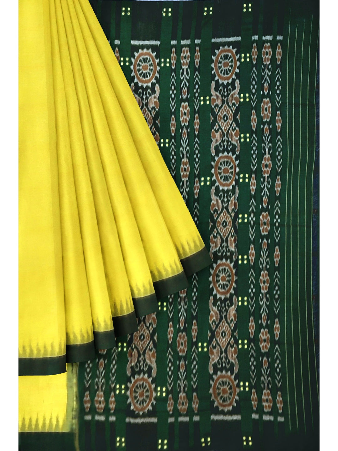 Yellow Odisha Ikat saree  with cotton ikat blouse piece