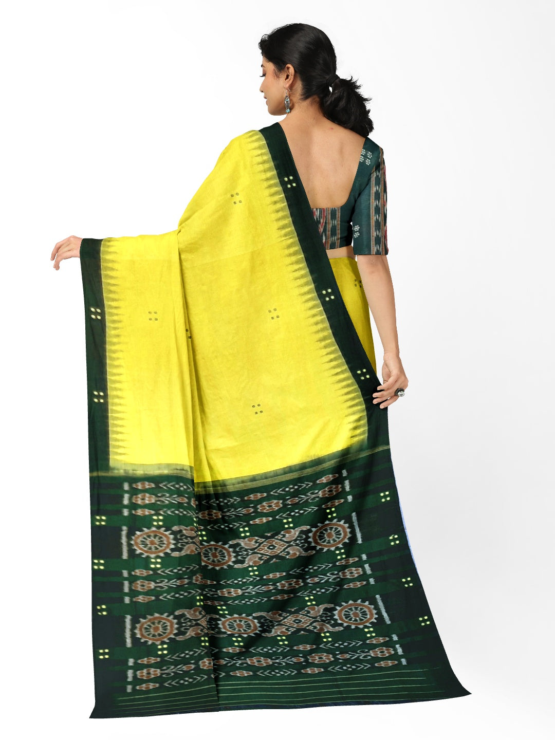 Yellow Odisha Ikat saree  with cotton ikat blouse piece