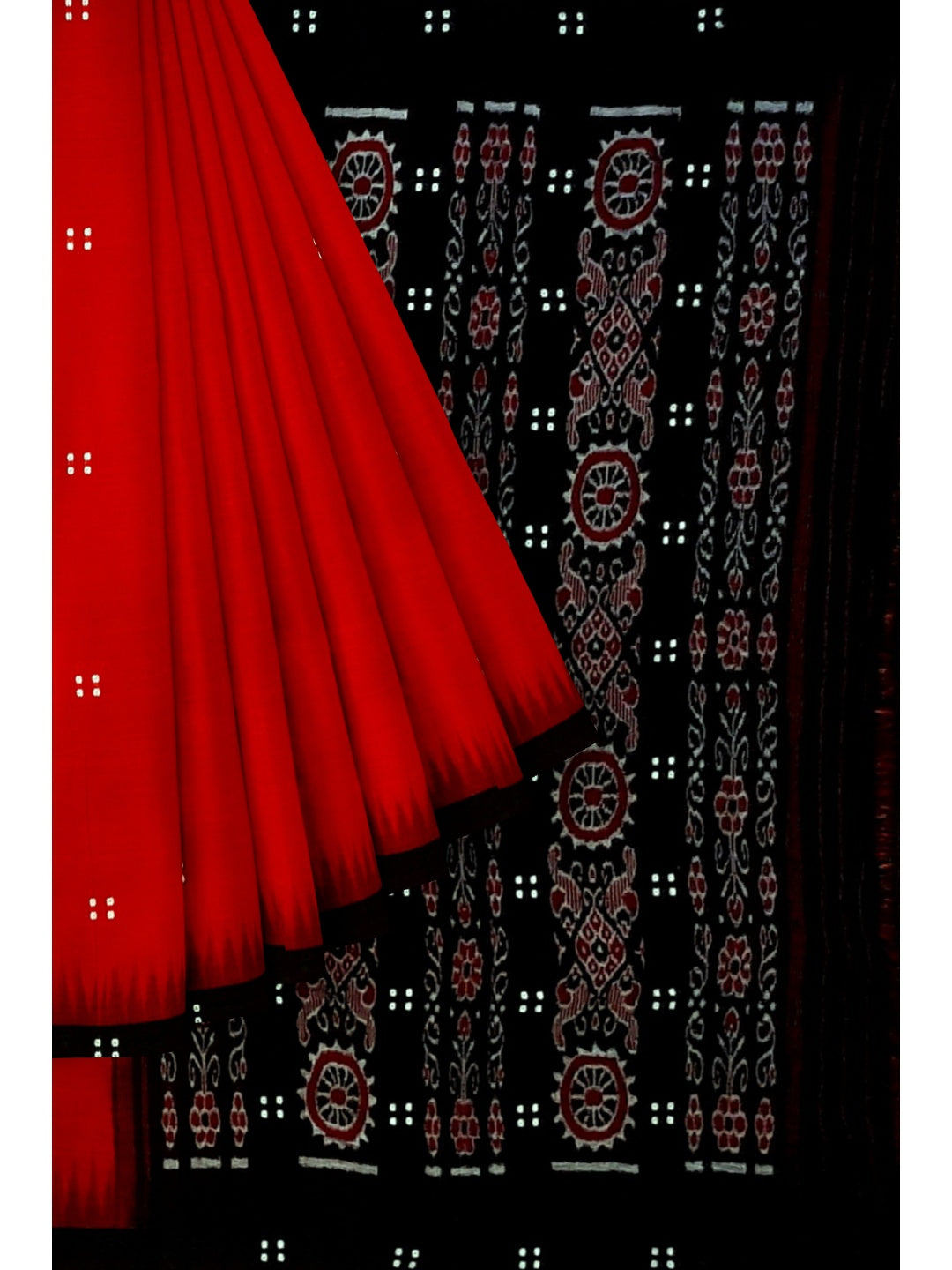 Red Odisha Ikat saree  with cotton ikat blouse piece