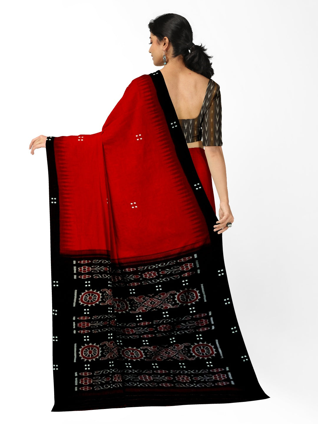 Red Odisha Ikat saree  with cotton ikat blouse piece