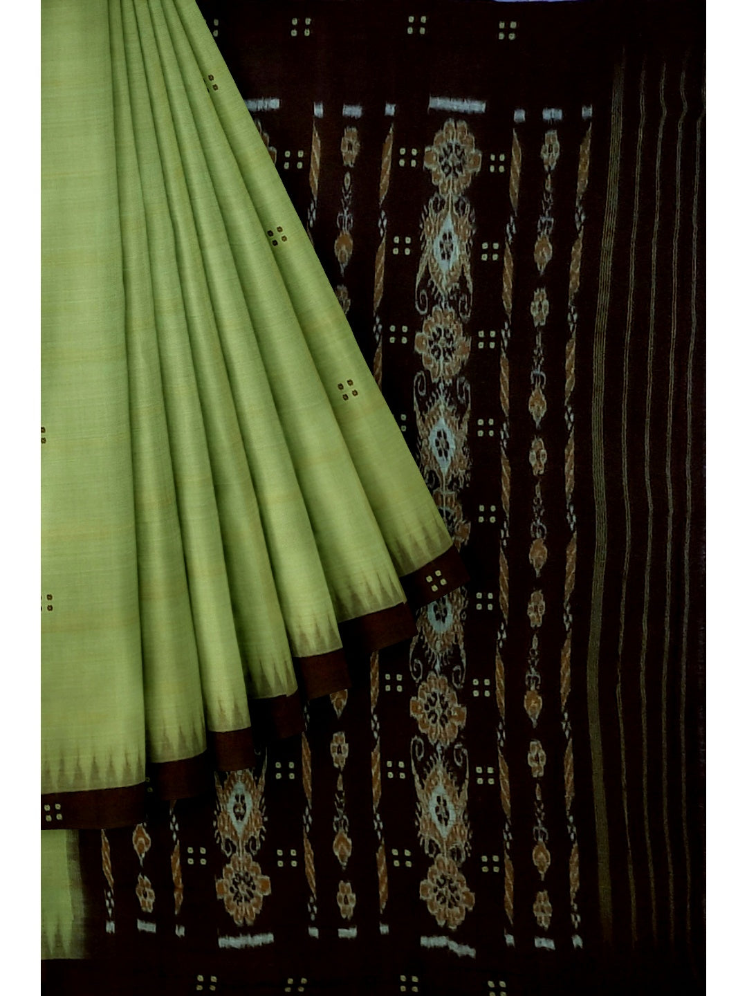 Green with black coloured Odisha Ikat saree  with cotton ikat blouse piece