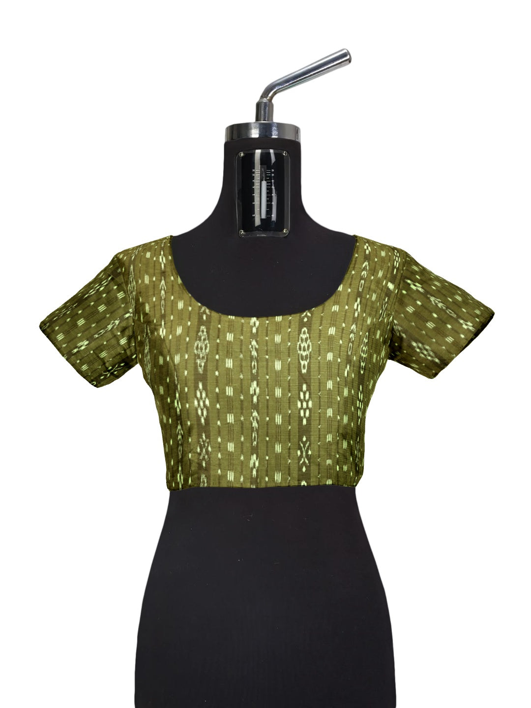 Green with black coloured Odisha Ikat saree  with cotton ikat blouse piece