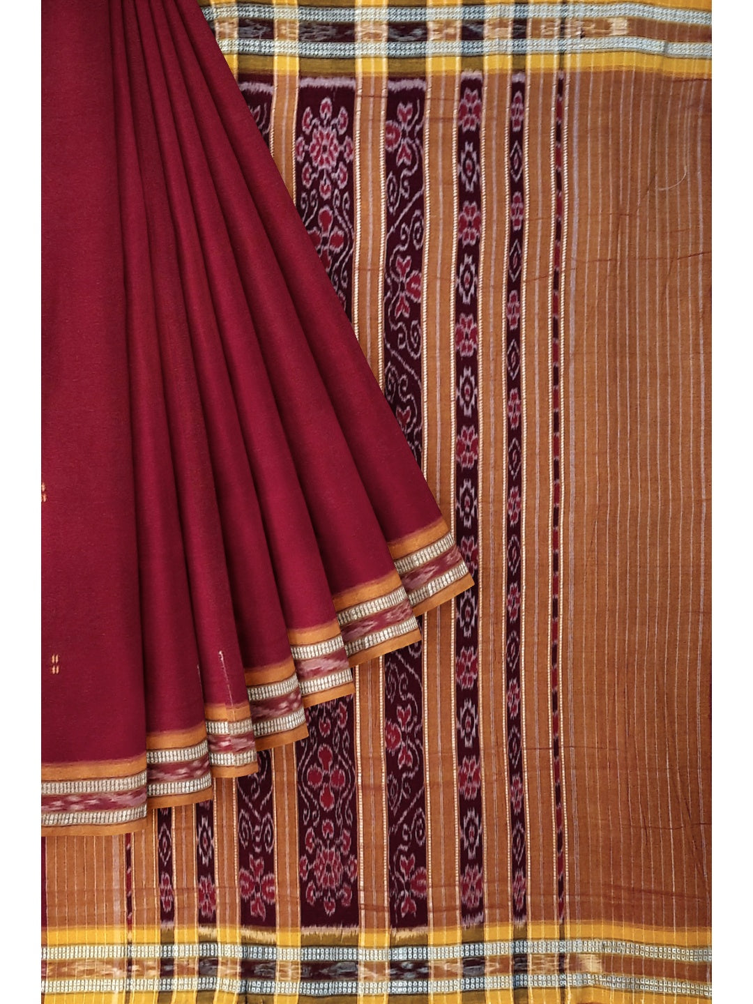 Maroon Cotton Odisha Ikat saree  with mix match cotton ikat blouse