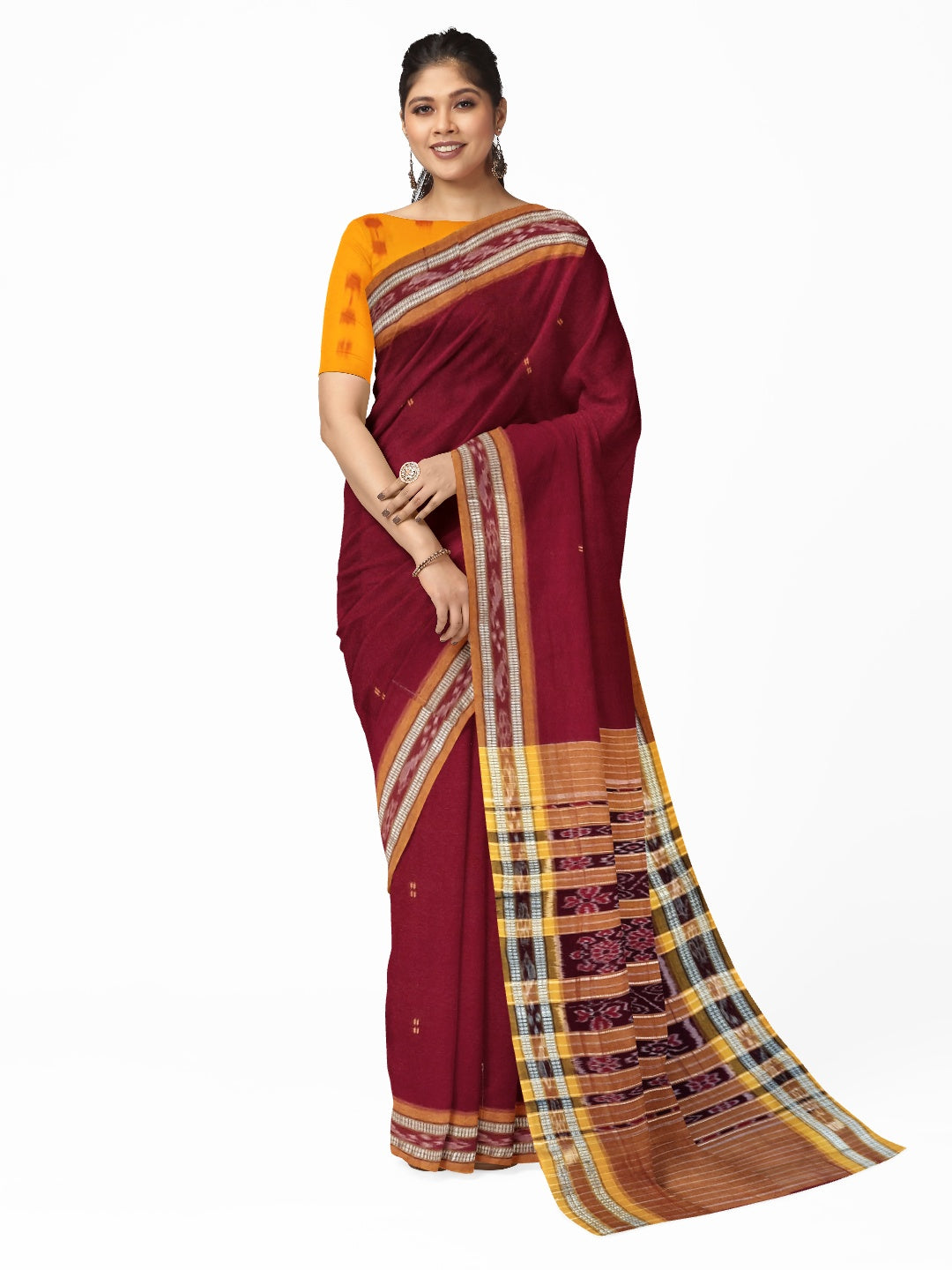 Maroon Cotton Odisha Ikat saree  with mix match cotton ikat blouse