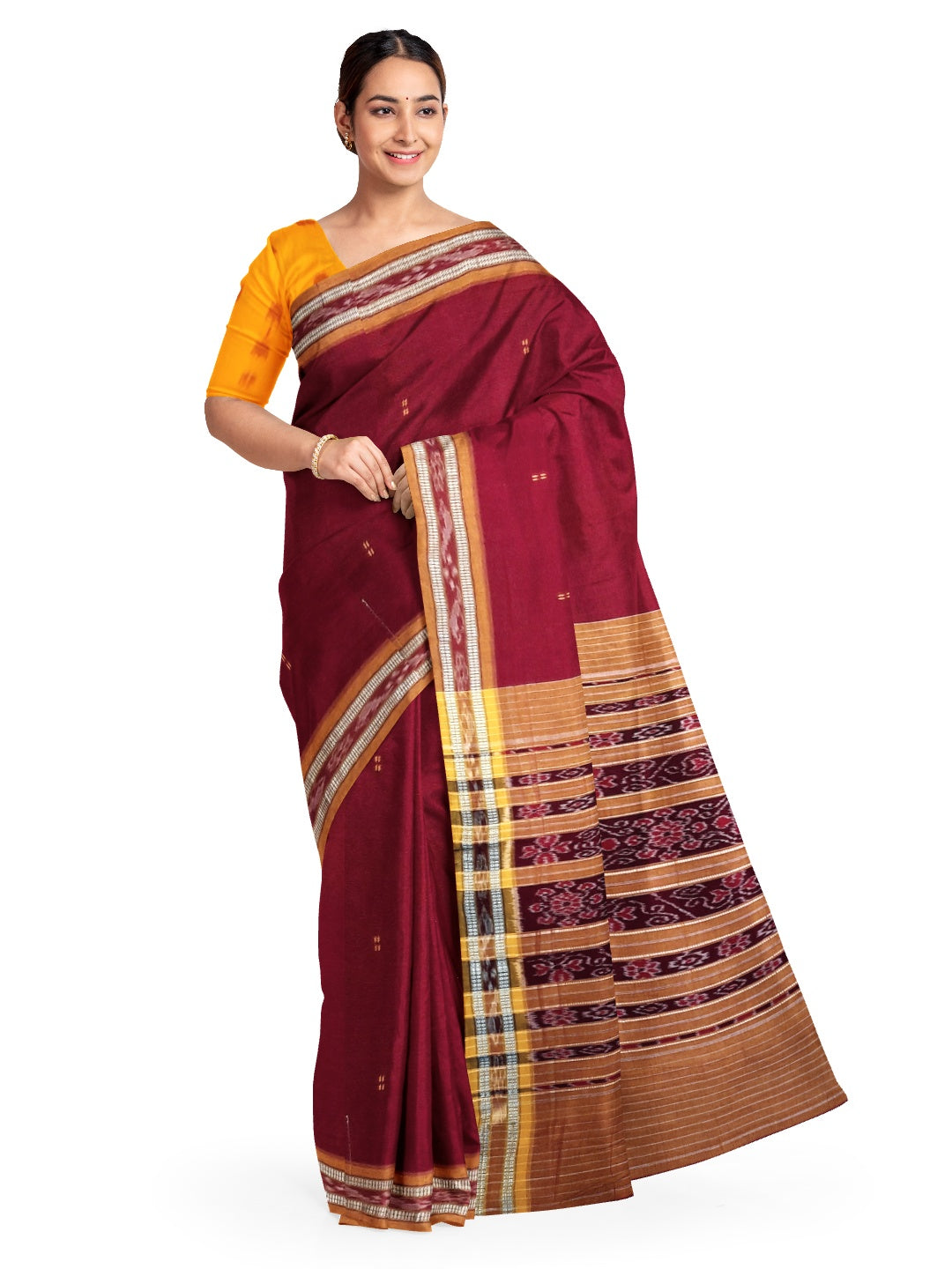 Maroon Cotton Odisha Ikat saree  with mix match cotton ikat blouse
