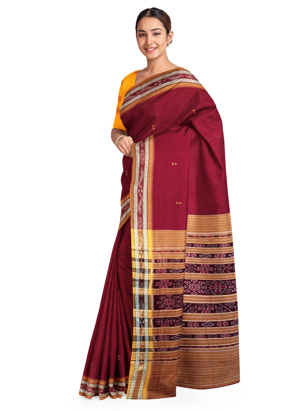 Maroon Cotton Odisha Ikat saree  with mix match cotton ikat blouse