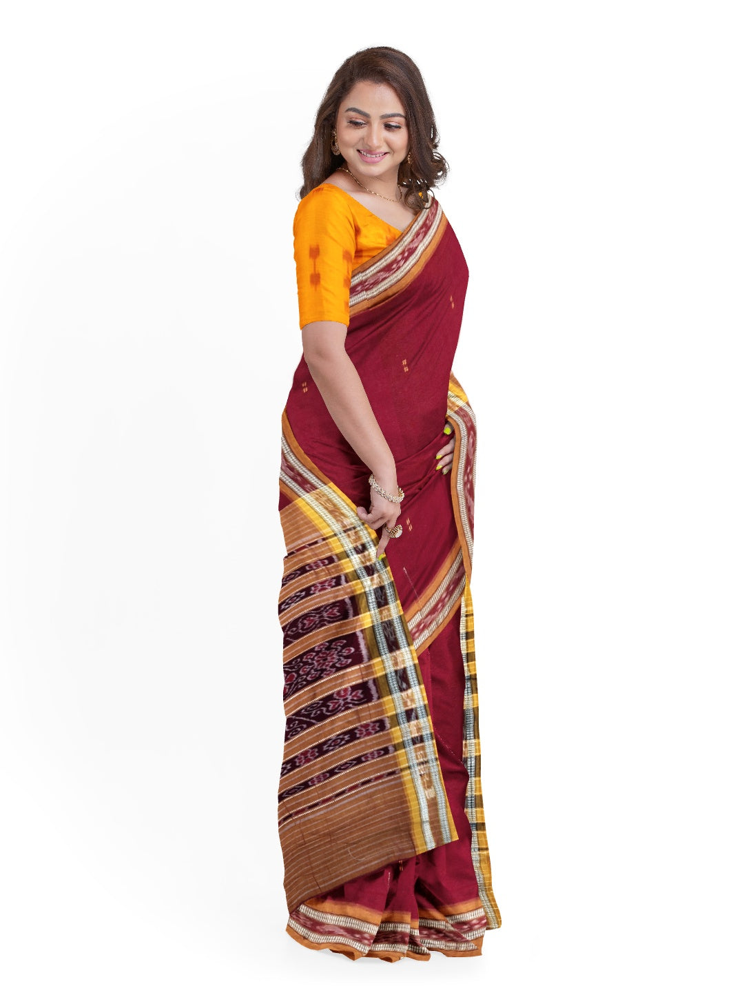 Maroon Cotton Odisha Ikat saree  with mix match cotton ikat blouse