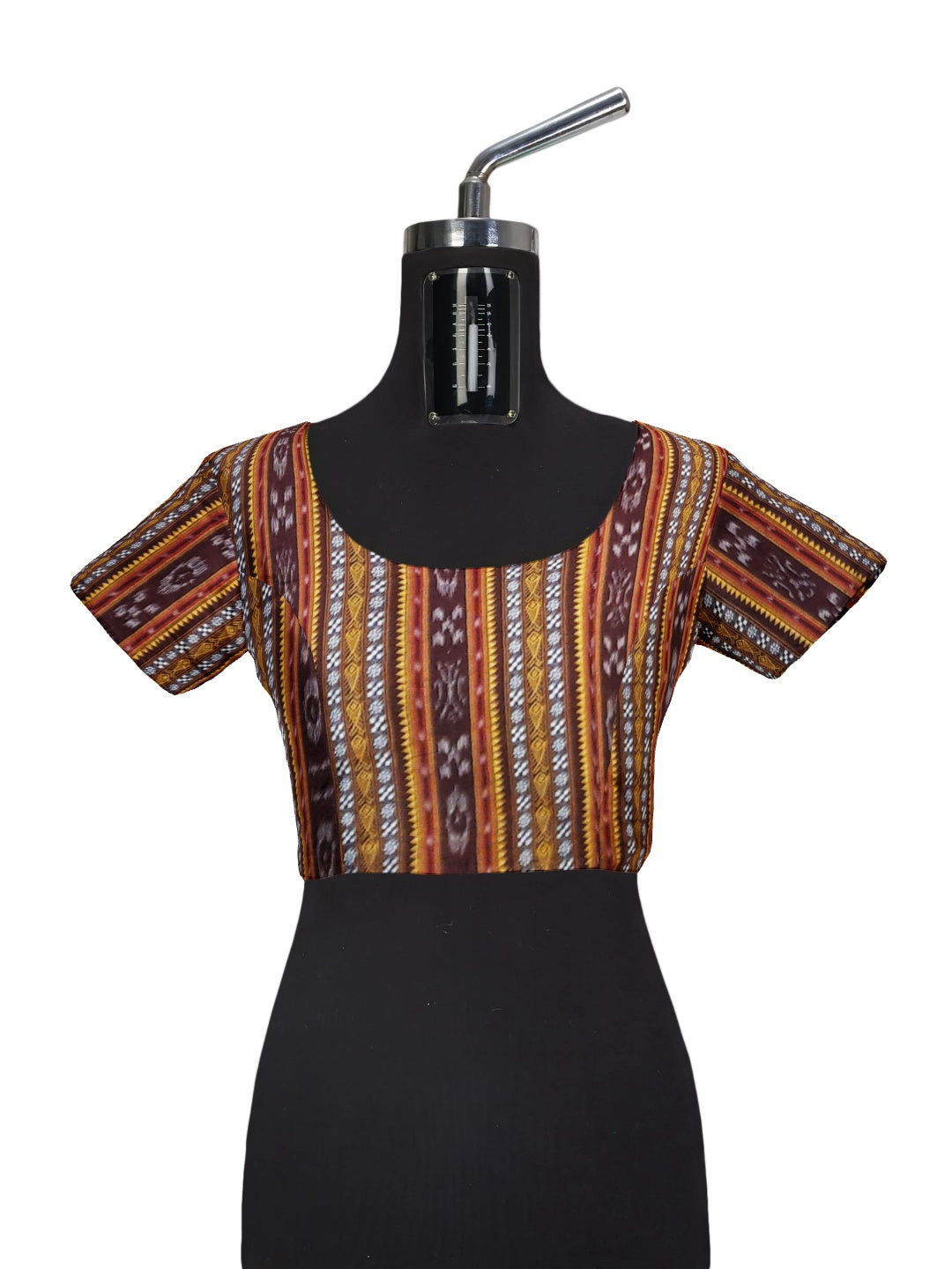 Brown with Golden Odisha Ikat saree  with cotton ikat blouse piece