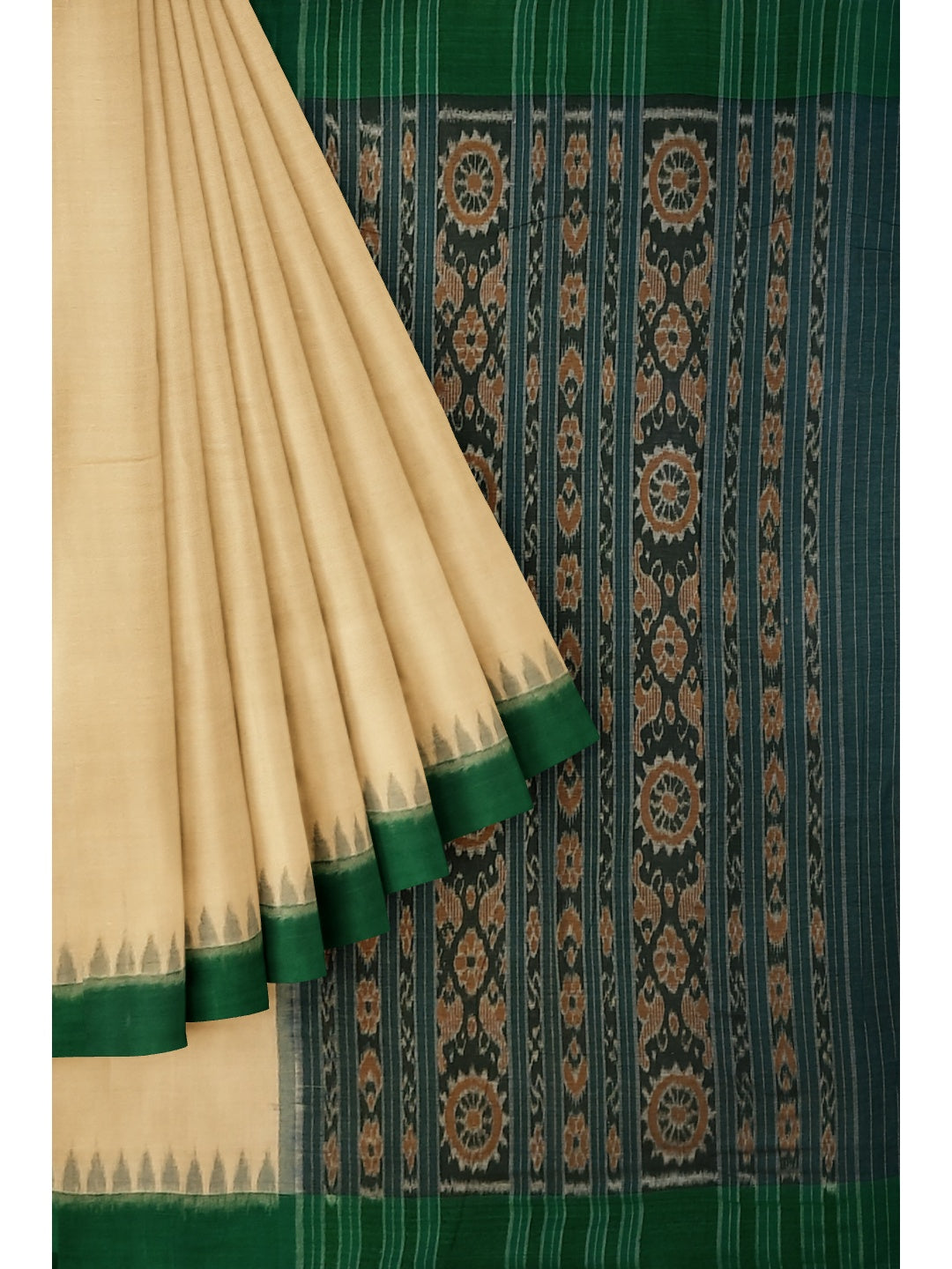 Matha colour with Green Cotton Odisha Ikat saree  with mix match cotton ikat blouse