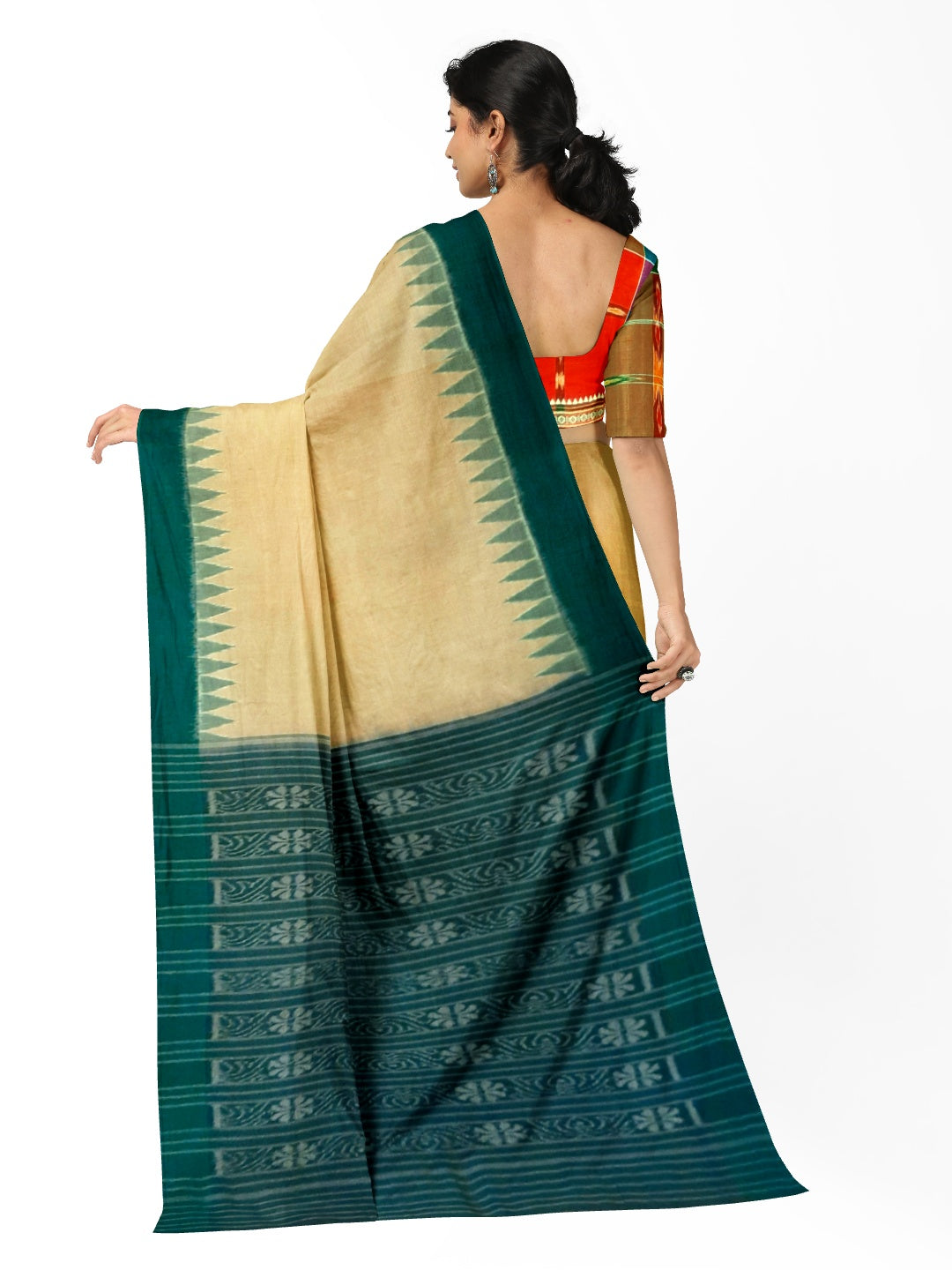 Matha colour with Green Cotton Odisha Ikat saree  with mix match cotton ikat blouse